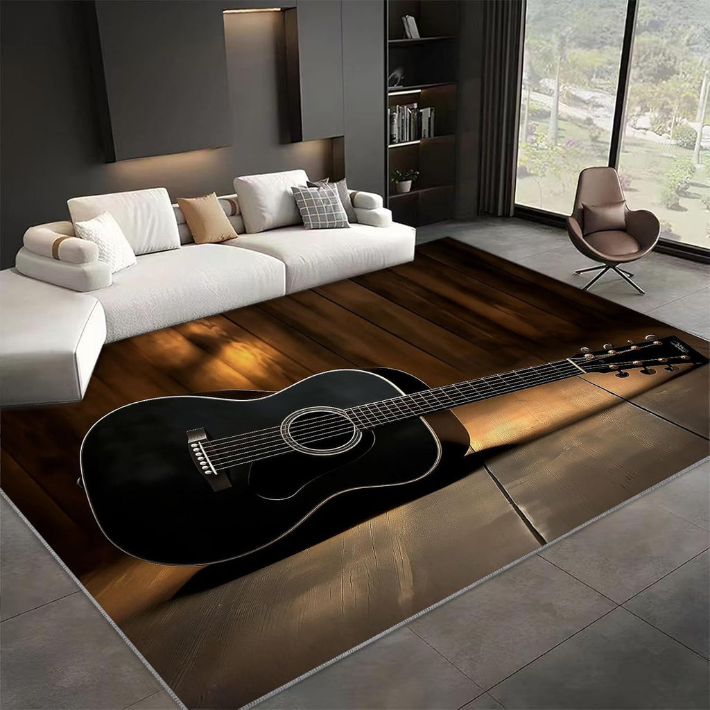 5x7 ft Area Rugs for Living Room, Musical Elements Guitar Kid & Pet Friendly Non Shedding Living Room Area Rugs, Musical Elements Washable Non Slip Soft Low Pile Print Carpet