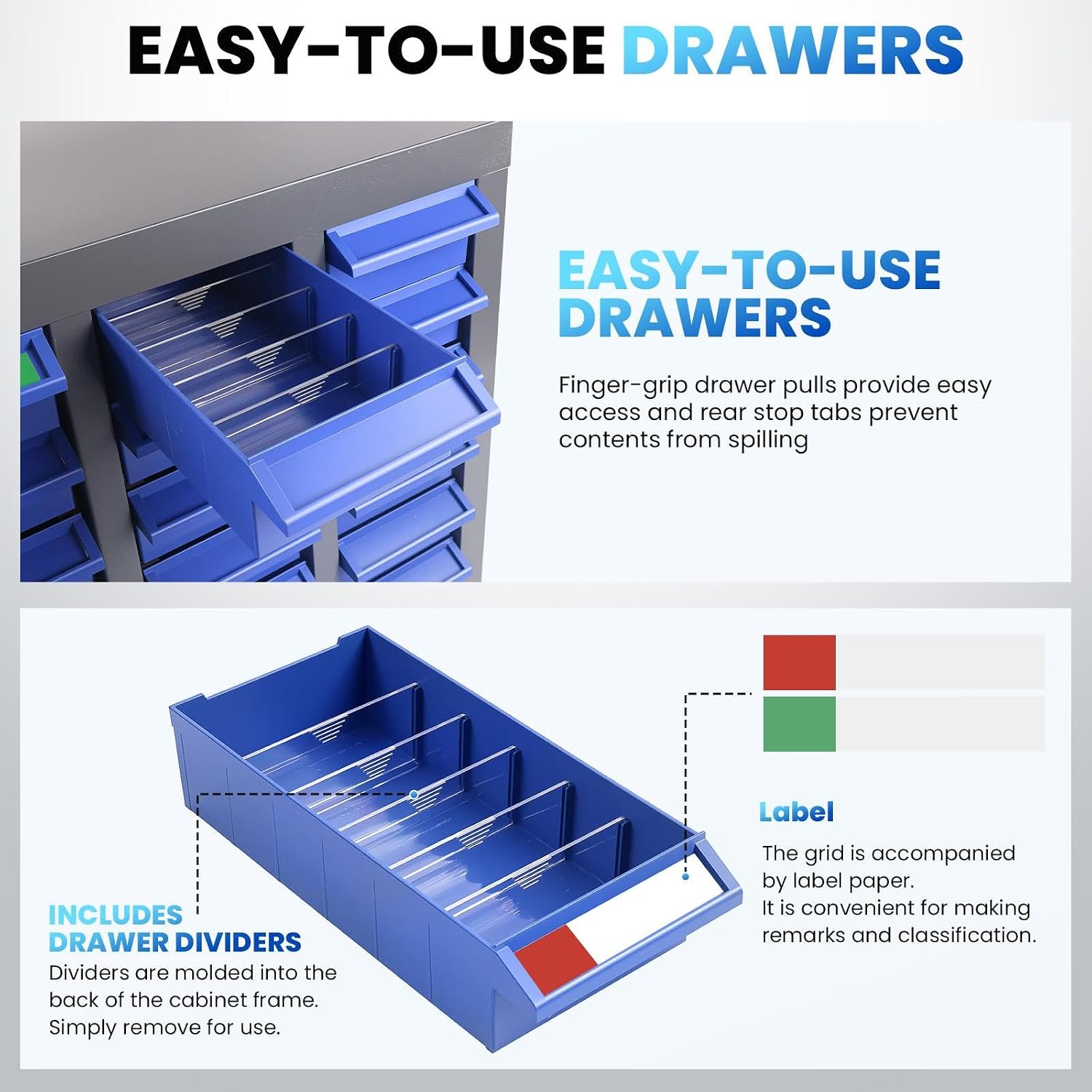 100 Drawer Nut and Bolt Organizer, Parts Cabinet with Shelf and Label, ABS Material Bolt Bin, Blue Bolt Bins Organizers for Shop, Nuts and Bolts Organizer for Tool Hardware Storage
