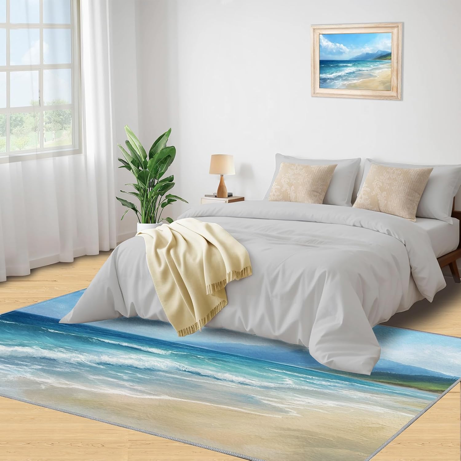 Summer Beach Rug Large - 6x8 Rug, Coastal Area Rugs for Bedroom, Blue Ocean Rugs for Living Room, Landscape Washable Mat, Tropical Sea Carpet, Beach Home Decor & Gifts