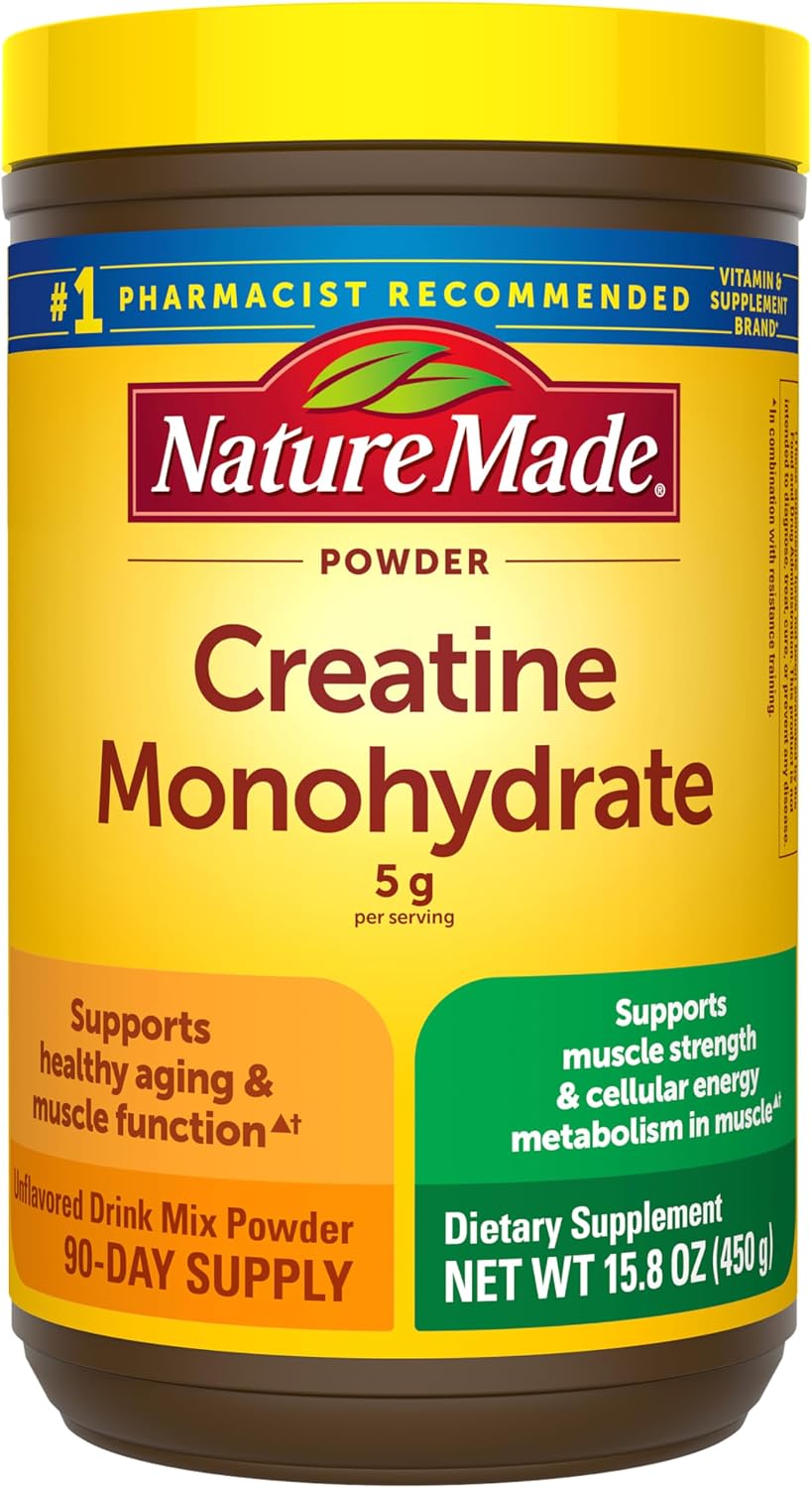 Nature Made Micronized Creatine Monohydrate Powder 5 g per Serving, Unflavored Drink Mix Powder, Muscle Support, 450 g, 90 Day Supply (Pack of 6)