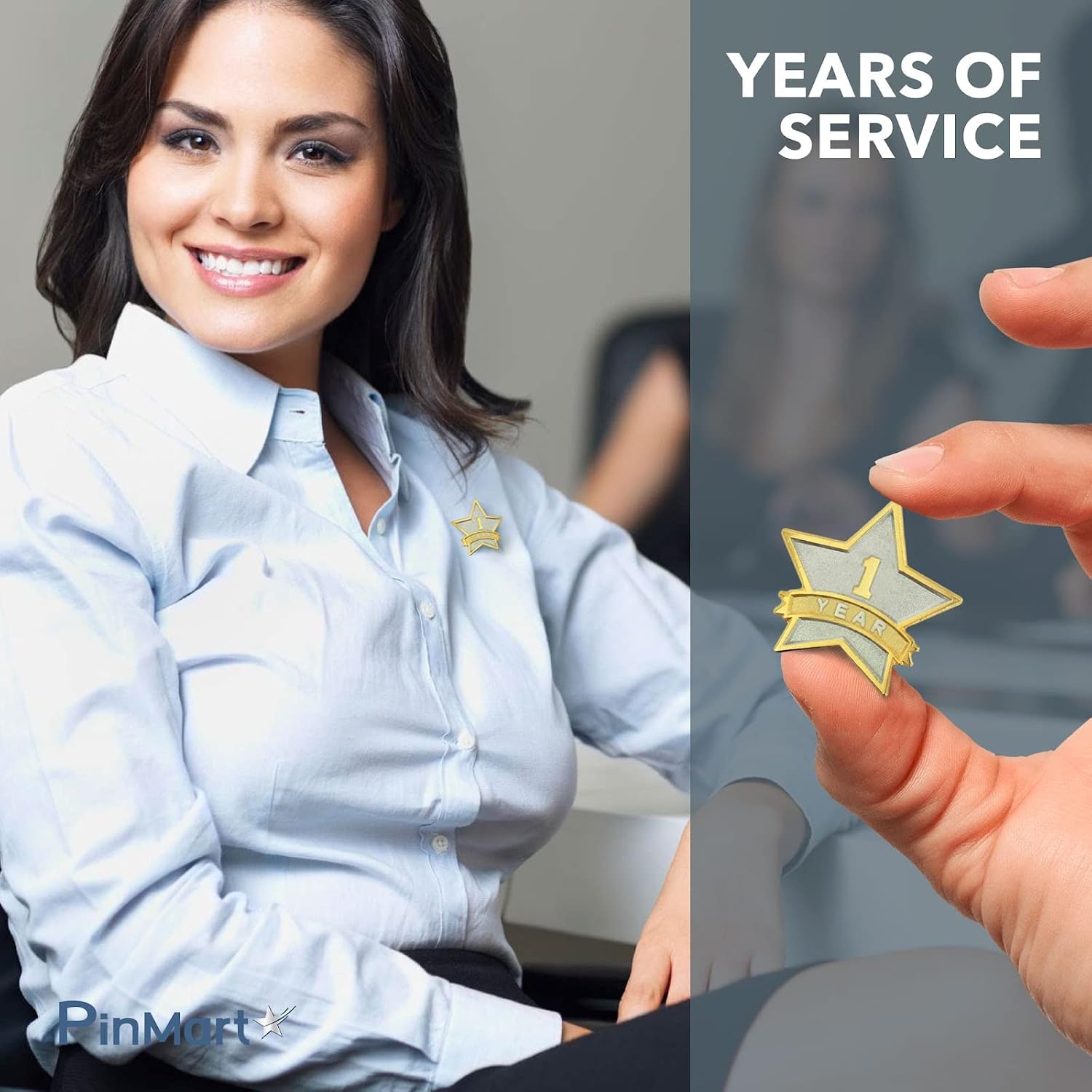 PinMart Year Service Award STAR Lapel Pin – Gold Color Plated- & Silver-Plated Metal Workplace Reward Pin – 1-30, 35, 40, 45 & 50 Years of Service Star Pins for Long Standing Employees or Volunteers