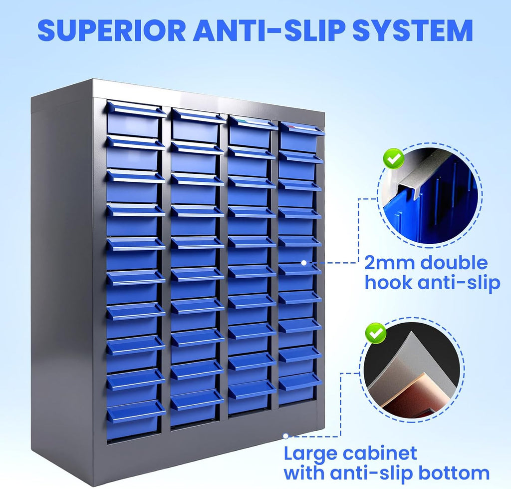 ABS-40 Drawer Parts Cabinet, Bolt, nut and Tool Parts cabinets, Alloy Steel Parts Cabinet with Labels and Shelves, Suitable for garages, basements, and Small Tool Storage