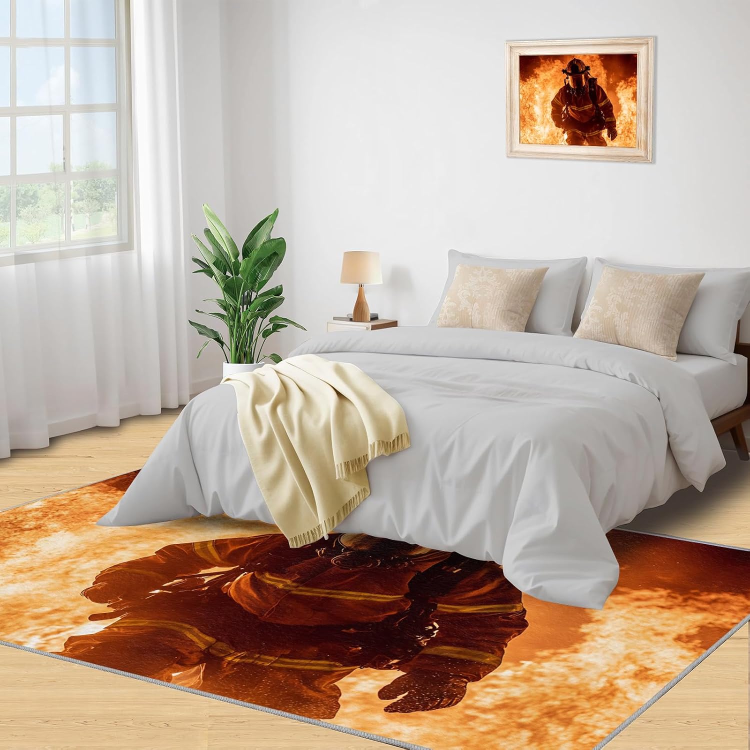 Firefighters Rugs for Living Room 6x8 Rug, Fire Theme Area Rug, Hero Firefighters Rugs, Large Machine Washable Rug, Non-Slip Floor Carpet for Bedroom Kids Room Home Decor
