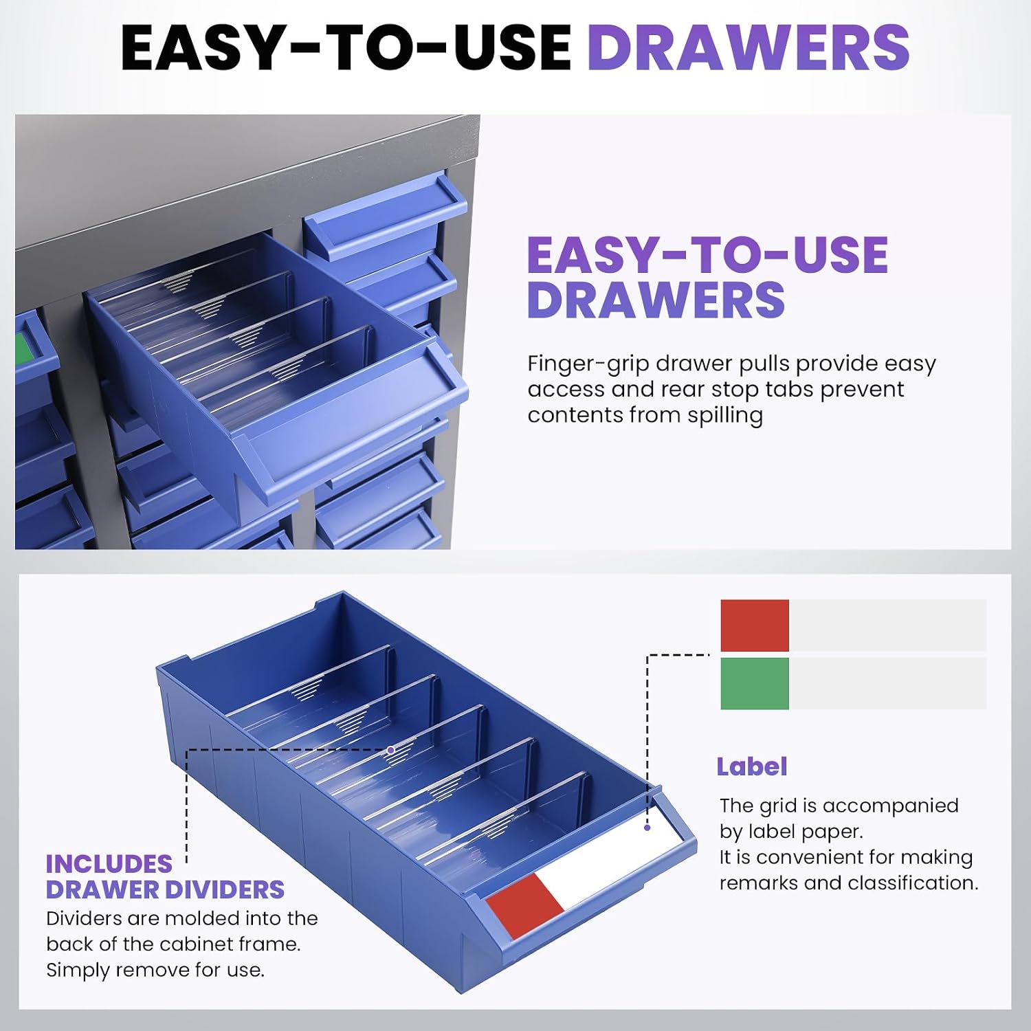 40 Drawers Nut and Bolt Organizer, 25' H x 21' D x 9' W Bolt and Nut Tool Storage Cabinet with Acrylic Adjustable Shelves & Label Stickers, Alloy Steel Parts Cabinet for Workshop Garage Organizer