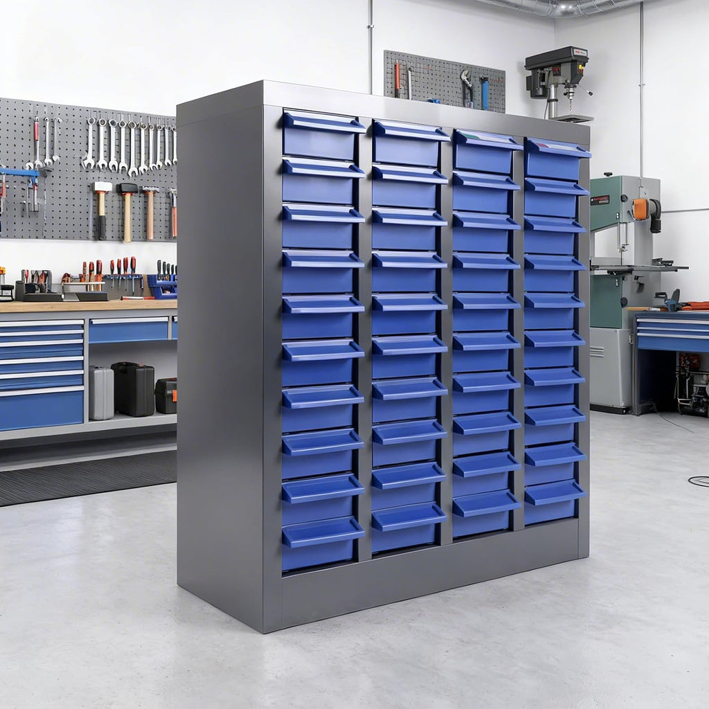 40 Drawers Nut and Bolt Organizer, 25' H x 21' D x 9' W Bolt and Nut Tool Storage Cabinet with Acrylic Adjustable Shelves & Label Stickers, Alloy Steel Parts Cabinet for Workshop Garage Organizer