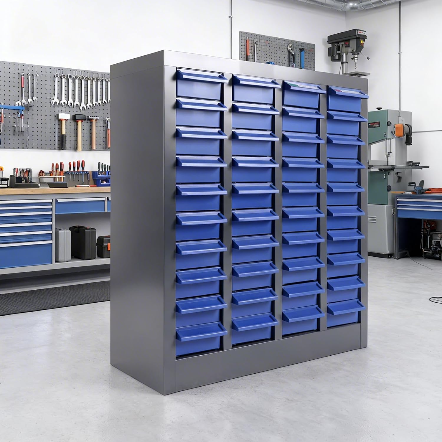 40 Drawers Nut and Bolt Organizer, 25' H x 21' D x 9' W Bolt and Nut Tool Storage Cabinet with Acrylic Adjustable Shelves & Label Stickers, Alloy Steel Parts Cabinet for Workshop Garage Organizer