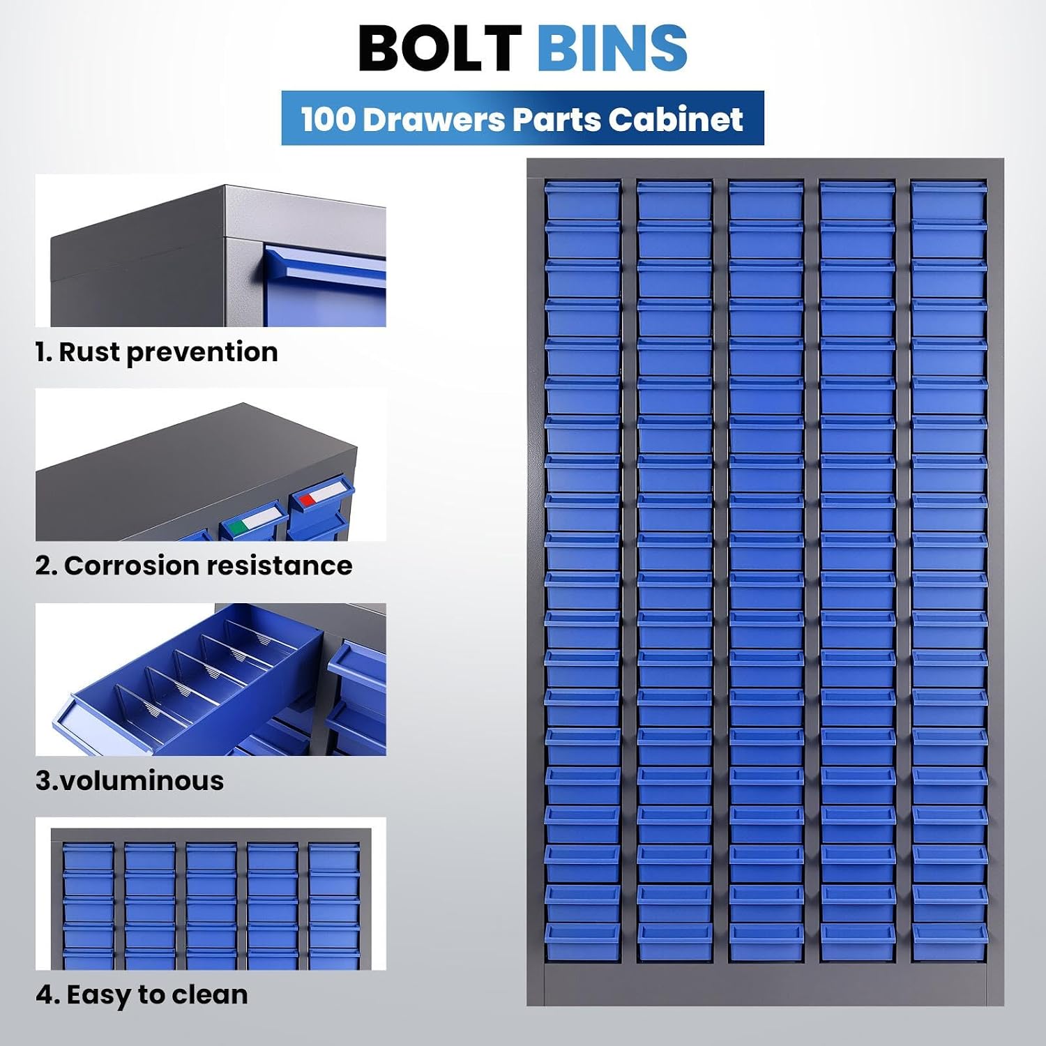 Bolt and Nut Organizer 46x25.8x8.66 in, 100-Drawer Heavy-Duty Parts Storage Cabinet, Opaque ABS Plastic Industrial Organizer with Labels for Garage Workshop Toolbox