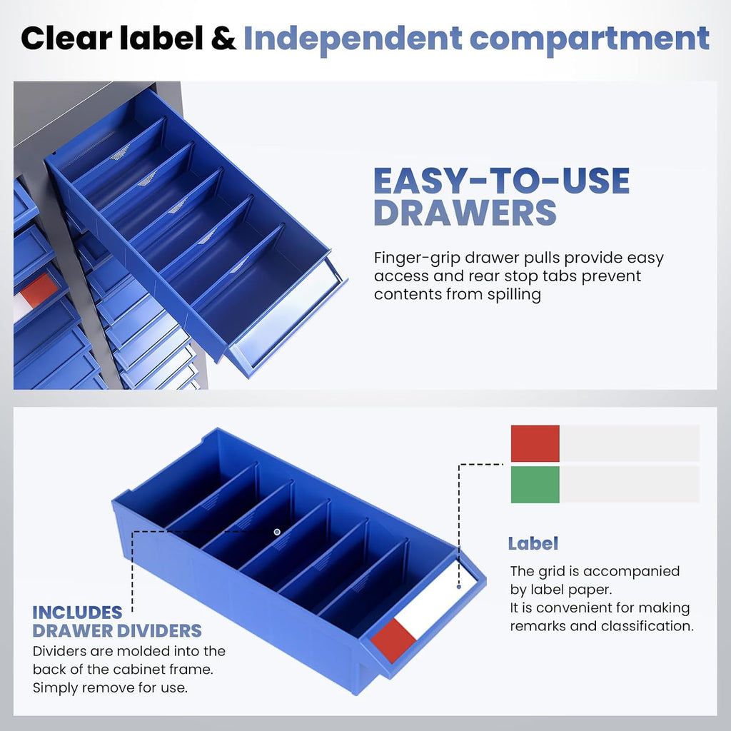 100 Drawer Alloy Steel Nut and Bolt Organizer, ABS Material Bolts Organizer, 26' L×9' W×36' H Nuts and Bolts Organizers and Storage, Bolt Bins Organizers for Shop Garage Workshop (75 Drawer)