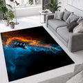 Living Room Rug 5' x 7' Blue Area Rug Machine Washable Music Theme Carpet Non Slip Flaming Guitar Indoor Large Rugs for Bedroom,Classroom,College Dorm,Farmhouse,Kids Playroom