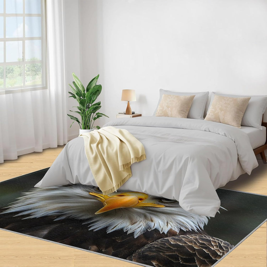 Bald Eagle Rug 6x8, Us Bird Rugs for Bedroom, Eagle Area Rug, Non Slip Washable Rugs for Living Room Farmhouse, Indoor Low Pile Decor Carpet