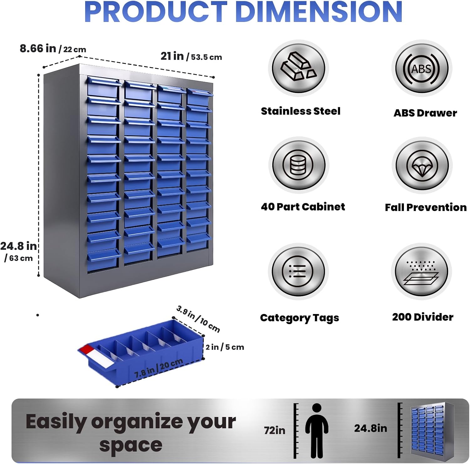 40-Drawer Nut and Bolt Organizer, Small Parts Organizer with Alloy Steel Frame & ABS Drawers, Bolt Bin for Garage, Teacher Toolboxes, Makeup & Workshop, Tool Hardware Storage (40-grid drawer)