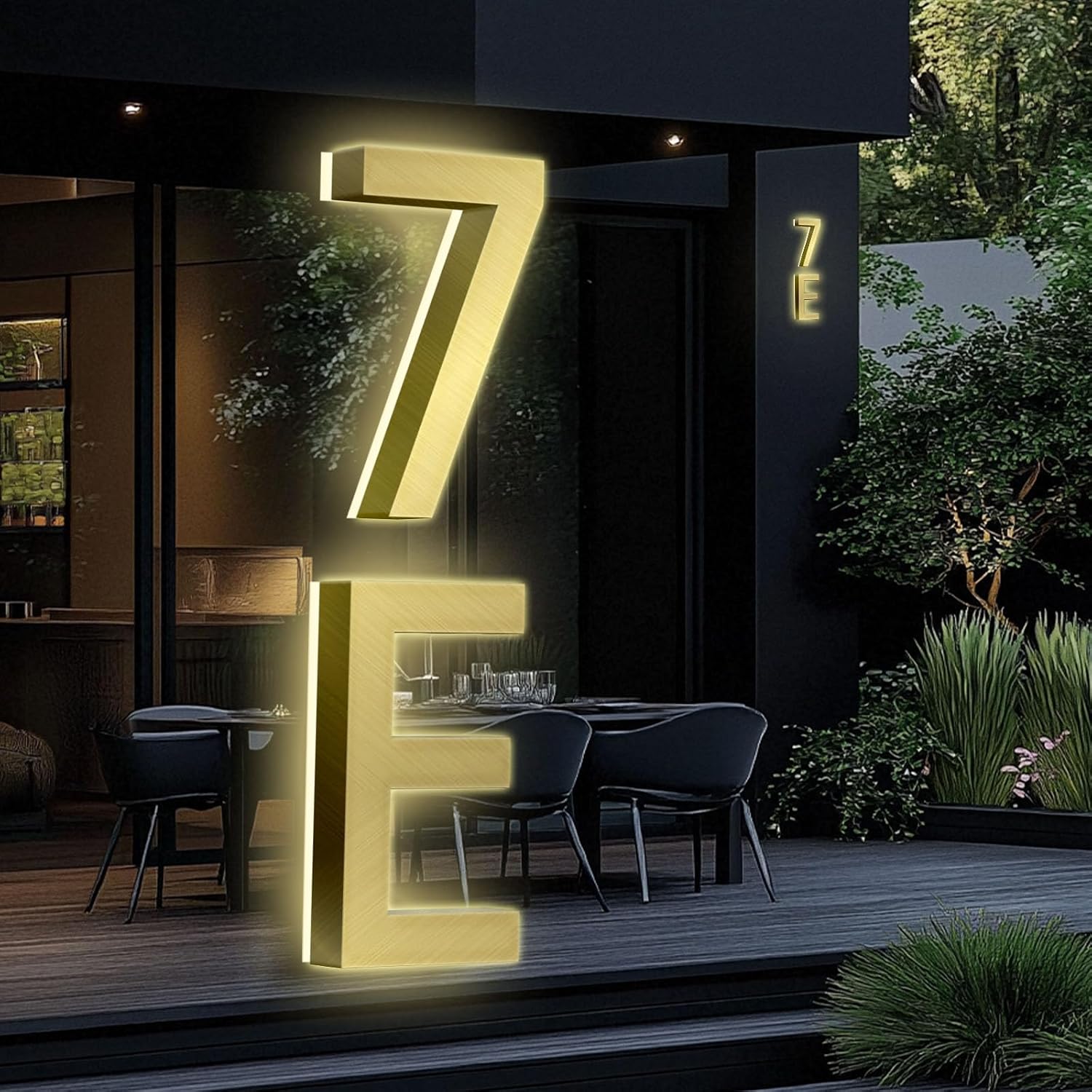Backlit Illuminated LED House Numbers, Brushed Gold Lighted Address Signs, Modern Weatherproof House Number For Outdoor, Illuminated Address Numbers For Outside