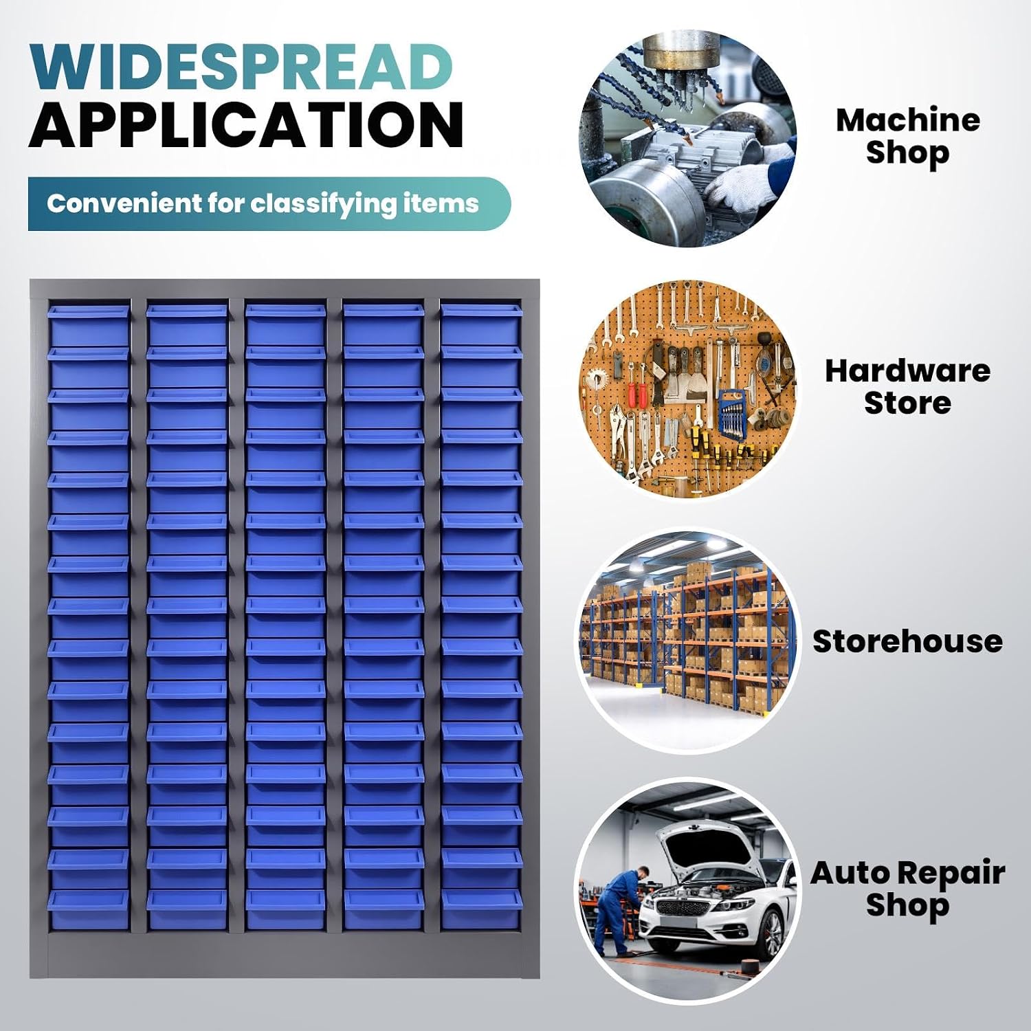 75 Drawers Parts Cabinet, Alloy Steel Tool Storage with Dividers, Nut and Bolt Organizer 25.8''L× 8.66''W×46''H, 44.5lbs Capacity for Tool Harware and Workshop, Blue (75 Drawers)