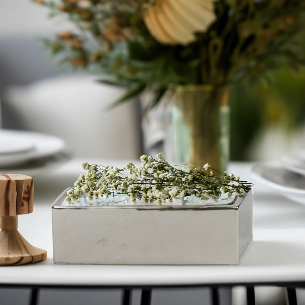 WGVI Long Rectangle Ceramic Planter Vase in Silver 12' x 4' x 4'H, Block Rectangular Terrarium Box Pot, Flower Arrangement, Table top Centerpiece, Home Decor Organization Storage Container, 6 Pcs.