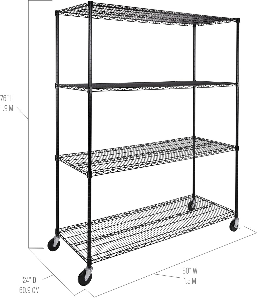 Seville Classics UltraDurable Heavy Duty NSF Solid Steel Wire Rack Storage Unit, Organizer for Garage, Warehouse, Office, Restaurant, Classroom, Kitchen, Black, 4-Tier Shelving, 60' W x 24' D