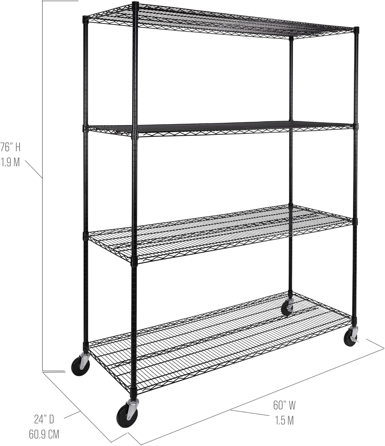 Seville Classics UltraDurable Heavy Duty NSF Solid Steel Wire Rack Storage Unit, Organizer for Garage, Warehouse, Office, Restaurant, Classroom, Kitchen, Black, 4-Tier Shelving, 60' W x 24' D