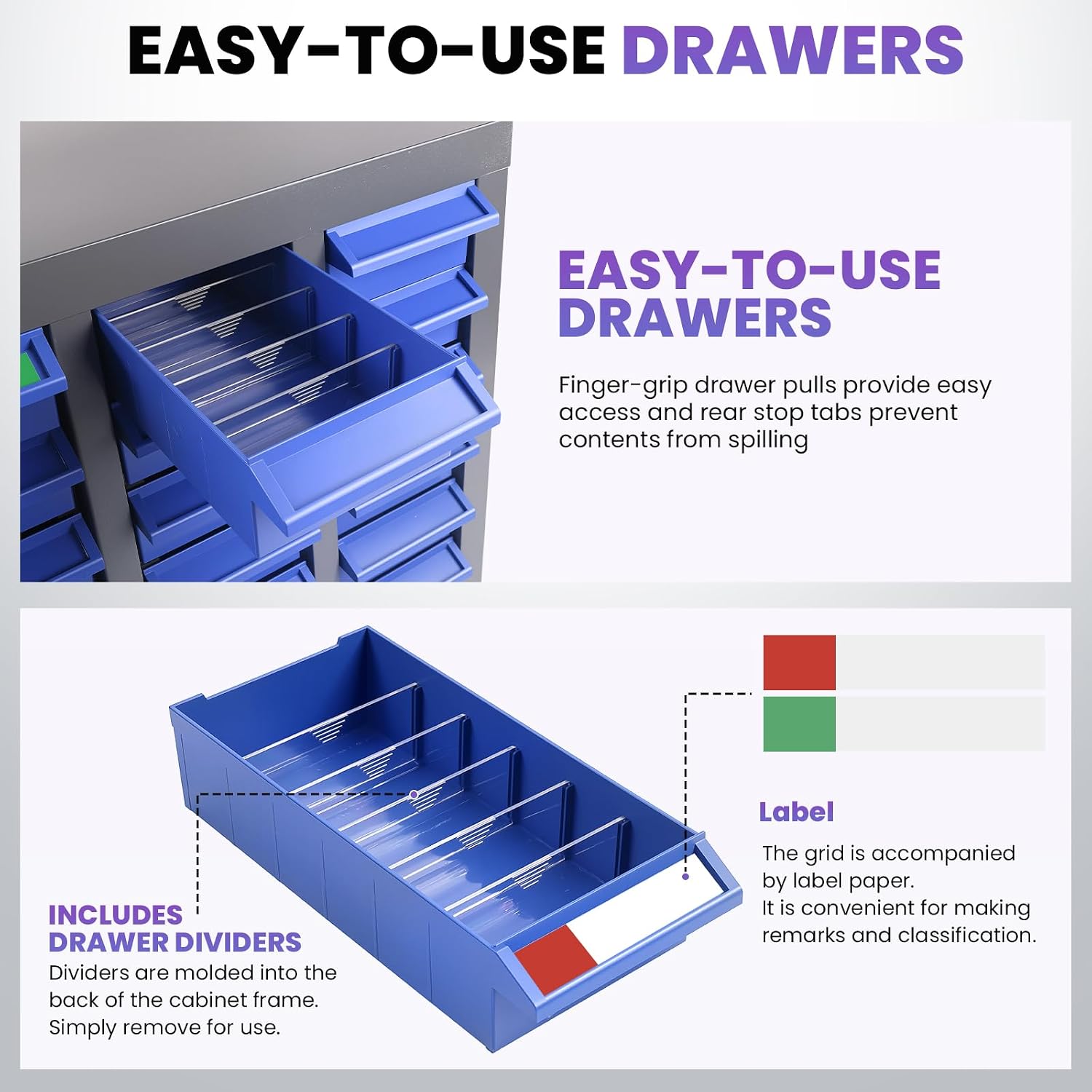 100 Drawers Nut and Bolt Organizer, 46' H x 26' D x 9' W Bolt and Nut Tool Storage Cabinet with Acrylic Adjustable Shelves & Label Stickers, Alloy Steel Parts Cabinet for Workshop Garage Organizer