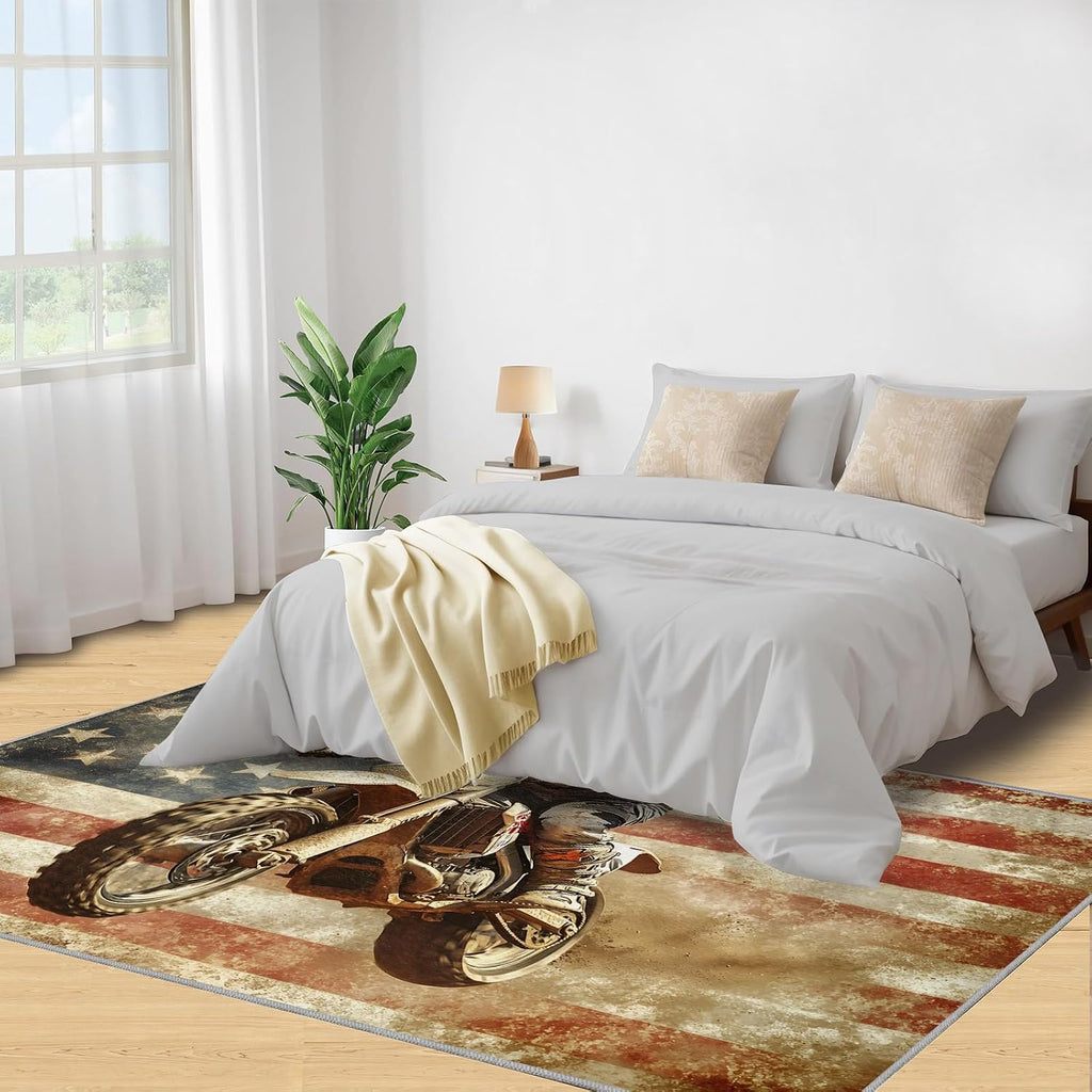 Extreme Sports Rugs for Bedroom, American Flag Rug 6x8, Retro American Dining Room Rugs Washable & Non Slip Large Carpet for Home Decor