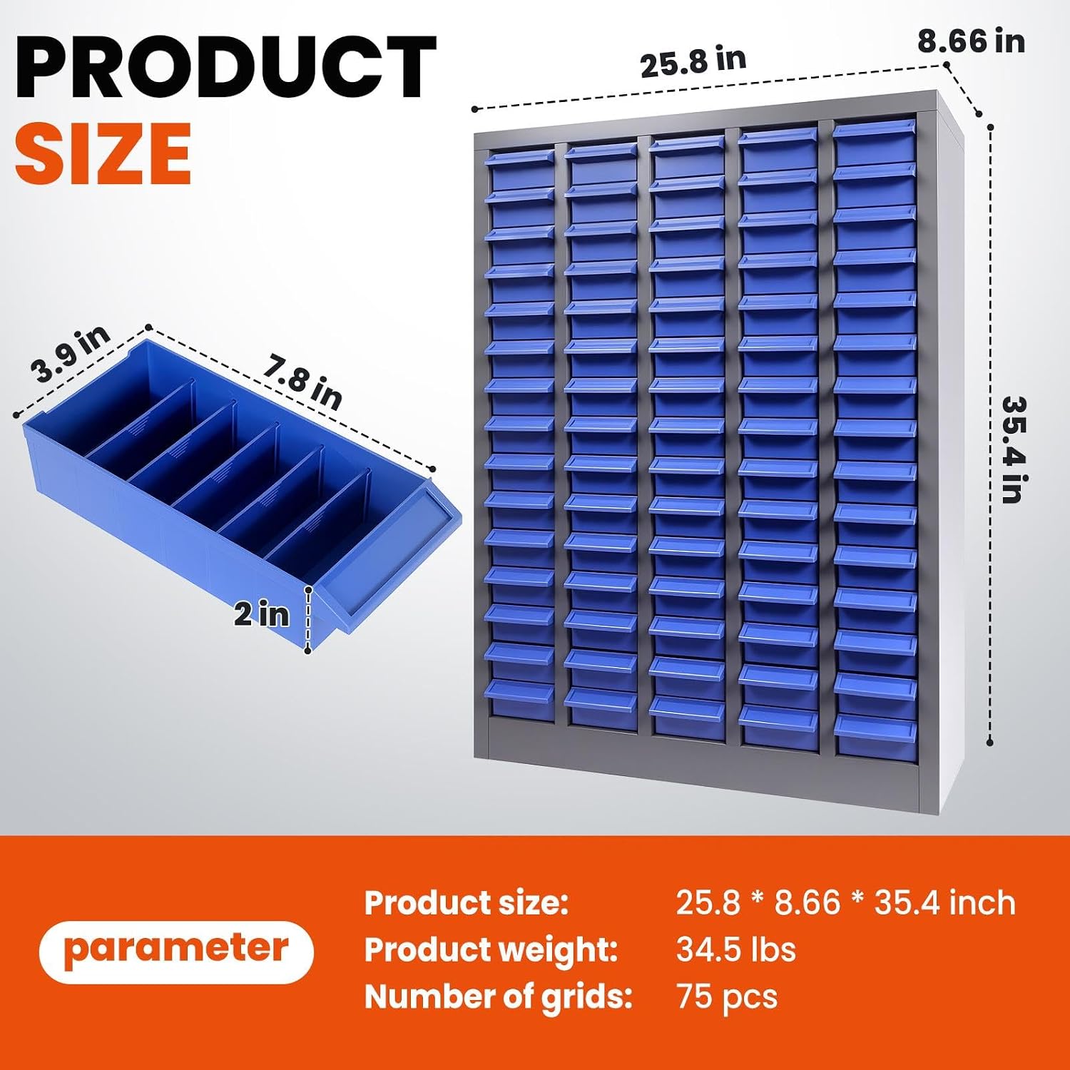 75 Drawers Alloy Steel Parts Cabinet, Bolt and Nut Tool Storage Cabinet with Labels, ABS Material Drawer Non-Slip Design, 5mm Thick Steel Frame, Nut and Bolt Organizer for Storing Tools (75 Drawers)