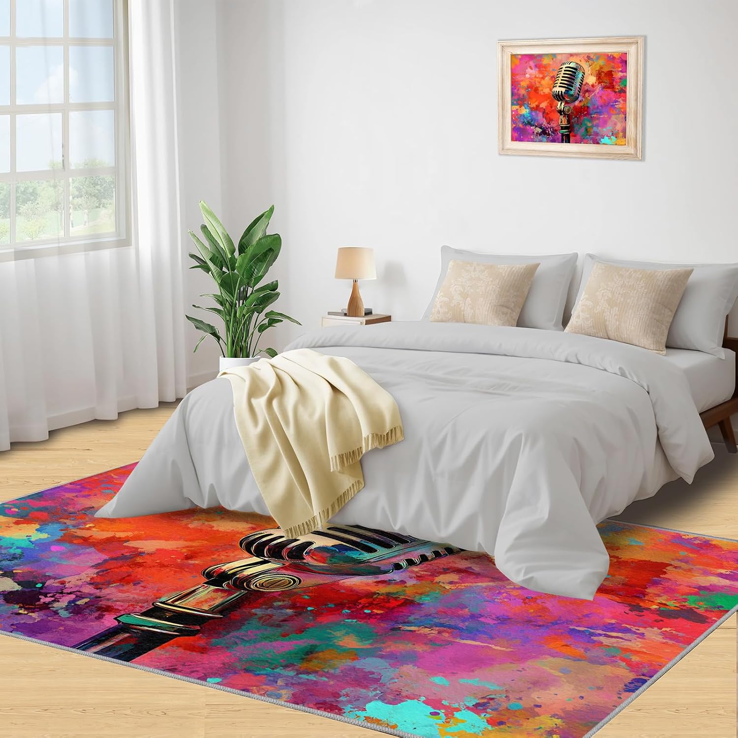 Guitar Rug & Home Decor - Graffiti Rugs for Bedroom, Boys Cool Washable Rugs for Living Room, Rock and Roll Carpet, Non Slip Indoor Guitar Area Rug & Boys Room Decor 5x8 ft
