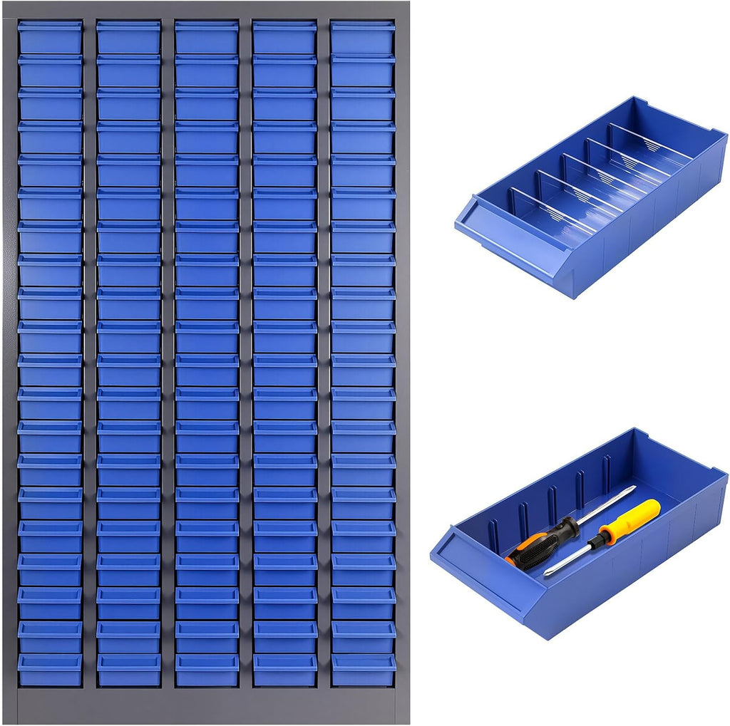 100 Drawer Nut and Bolt Organizer, Parts Cabinet with Shelf and Label, ABS Material Bolt Bin, Blue Bolt Bins Organizers for Shop, Nuts and Bolts Organizer for Tool Hardware Storage