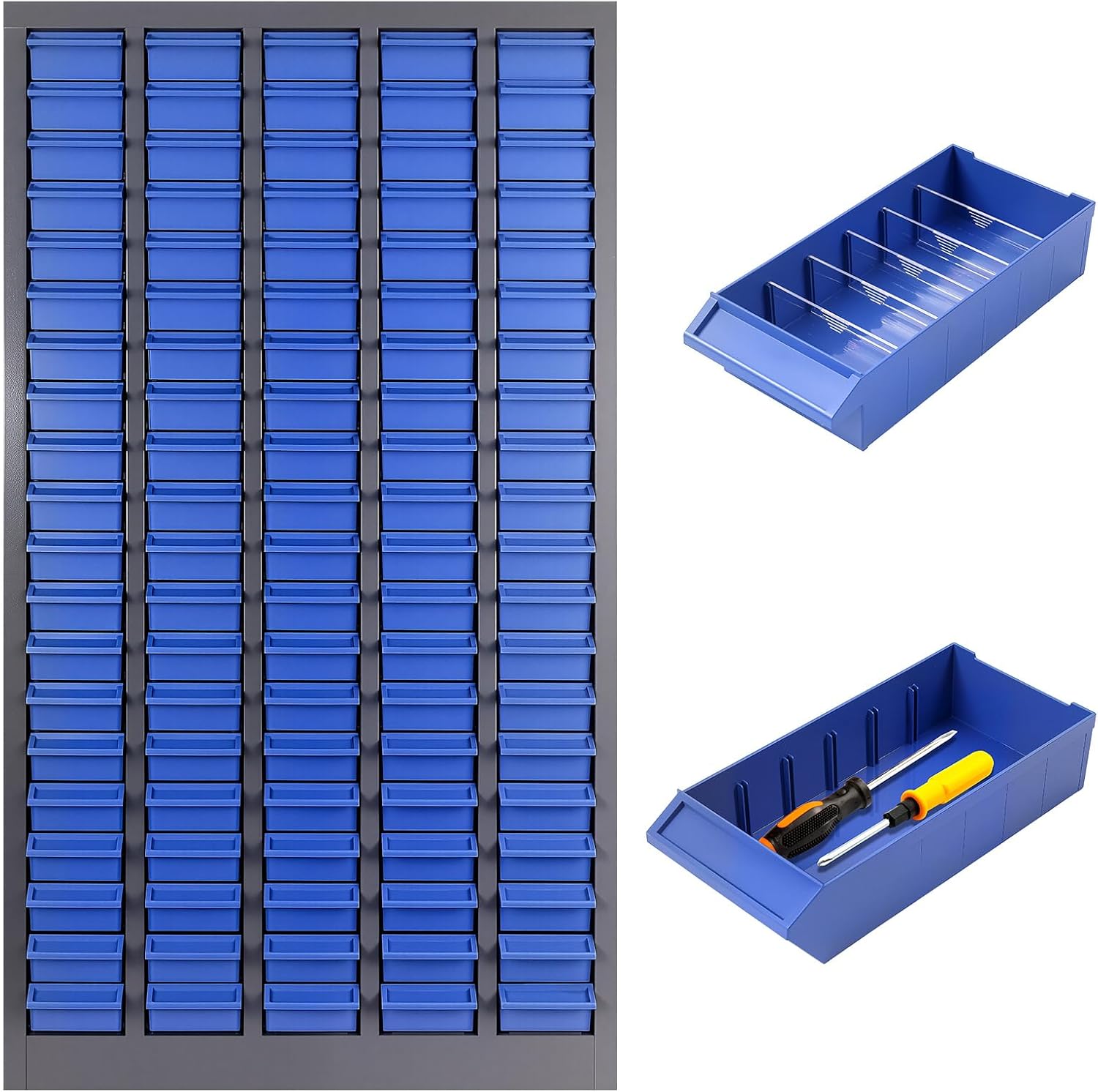 ABS Material Nut and Bolt Organizer, 100 Drawer Parts Cabinet, Blue Bolt Bin, Bolt Bins Organizer for Shop with Shelf and Label, Bolt Bins for Storing Sample, Electronic Element