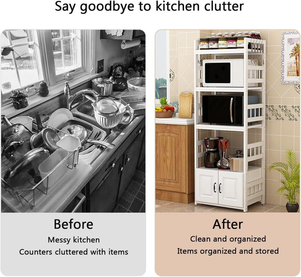 Kitchen Bakers Rack with Storage, Kitchen Pantry Microwave Cabinet with Doors for Electrical Appliances, Tableware, Dishes