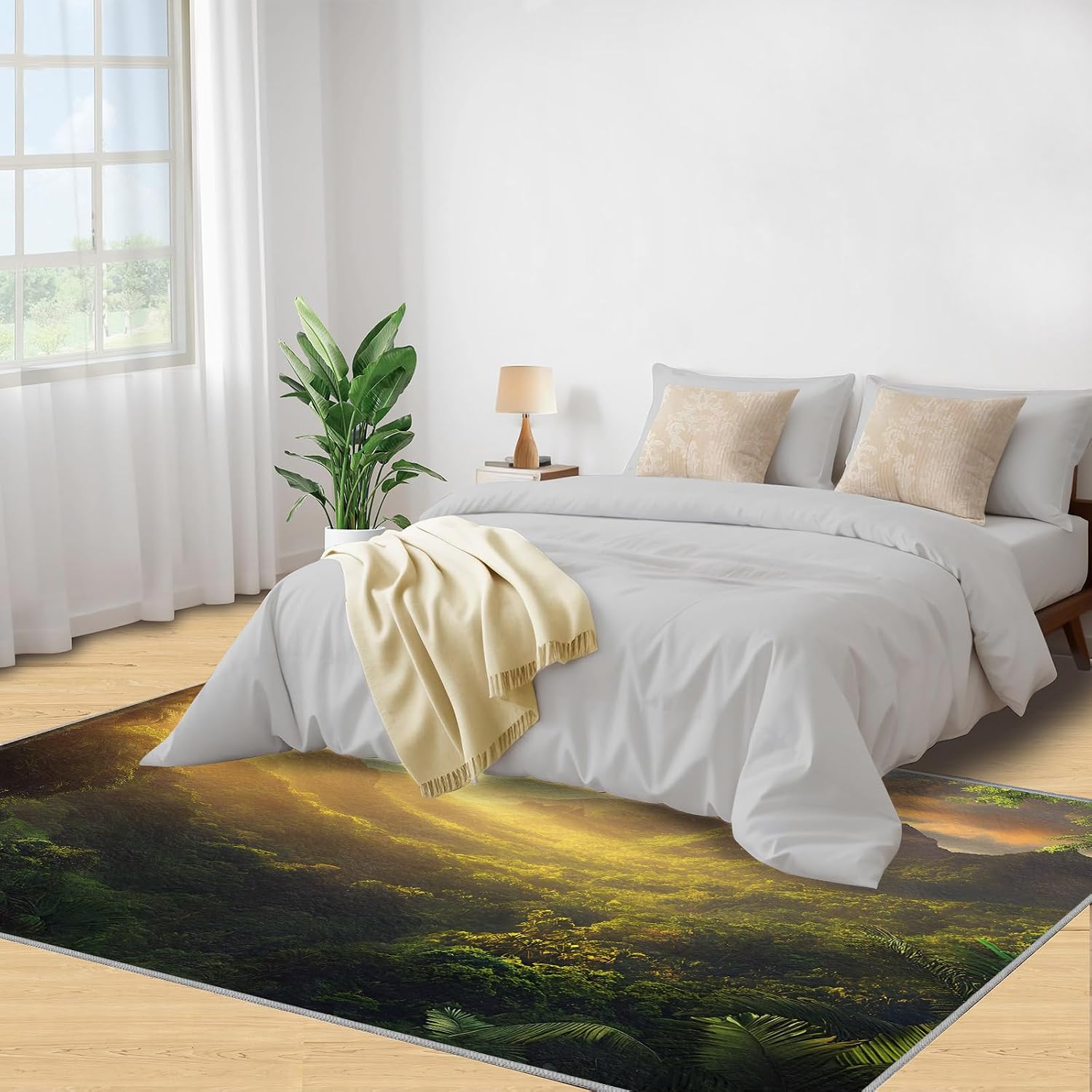 Forest Rug 6x8, Scenery Rugs for Living Room, Forest Area Rug, Non Slip Washable Rugs for Bedroom Kitchen Dining Room Decor Carpet