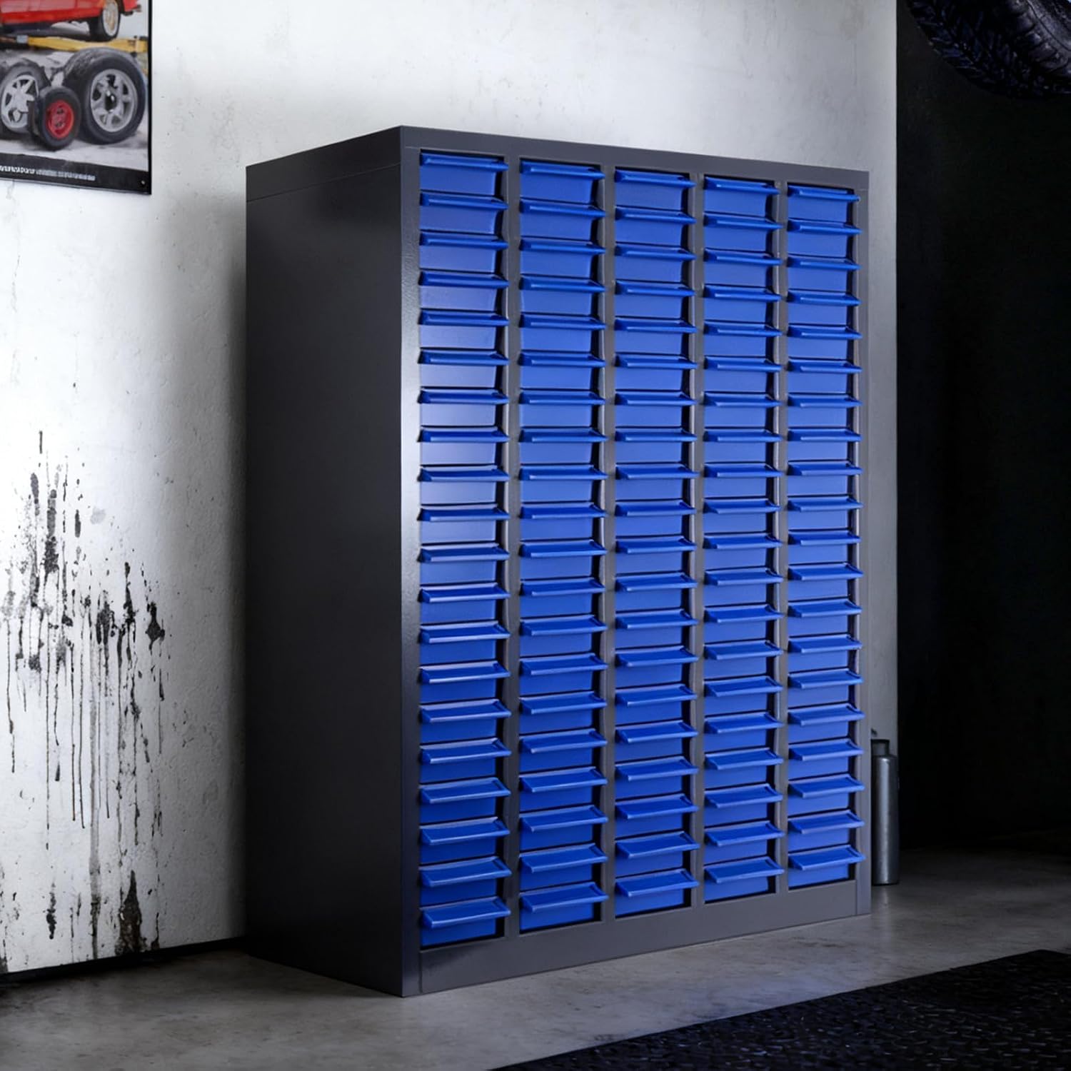 100 Drawer Parts Cabinet, Bolt, nut, and Tool Parts Cabinet, ABS Drawers with Labeled dividers, Alloy Steel Structure, Suitable for Storing resistors, capacitors, and Other Equipment Tools