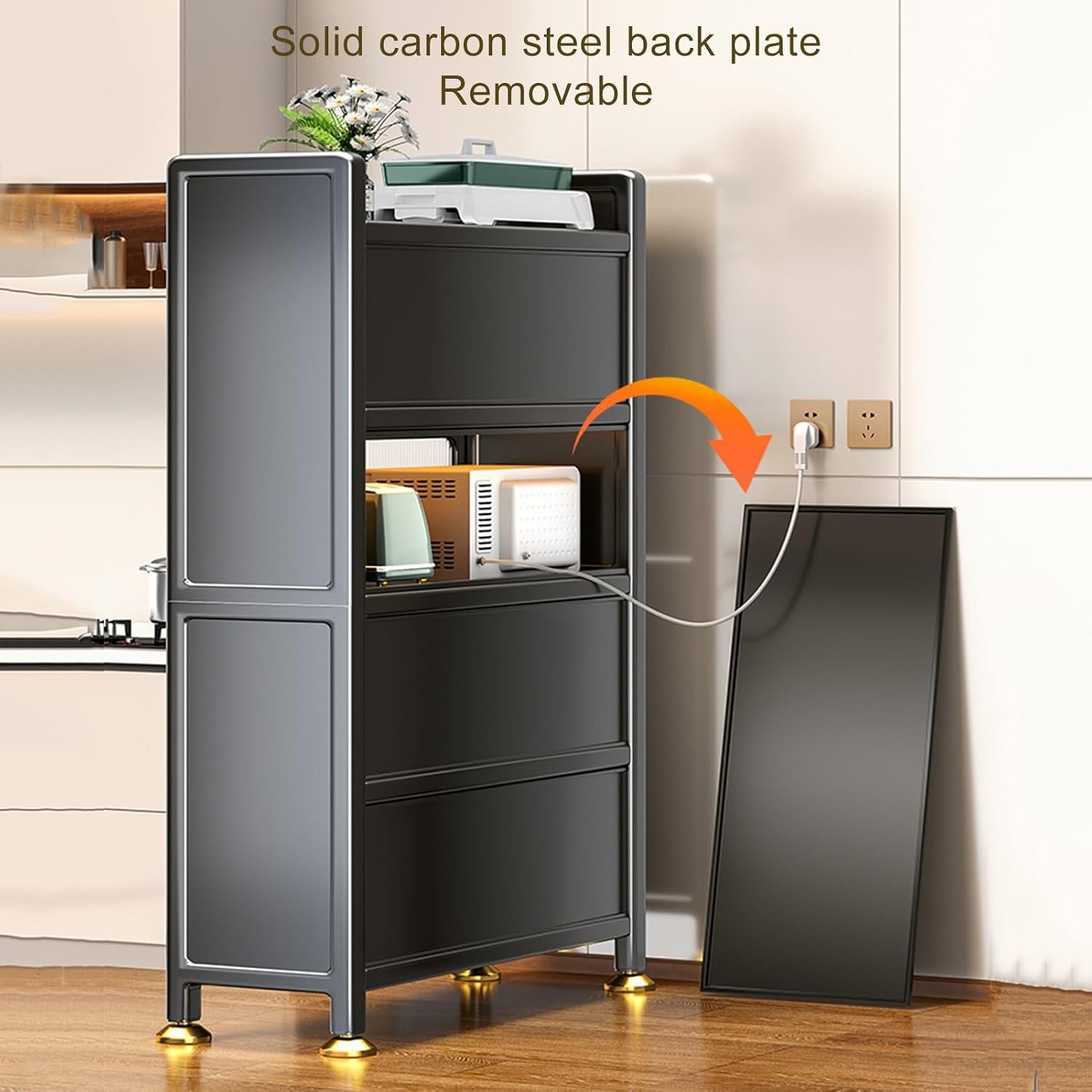,Freestanding Baker's Rack with Flip Door,Microwave Stand,Modern Sideboard,for, Living Room, Office,Metal Storage Rack,White-80x42x144cm