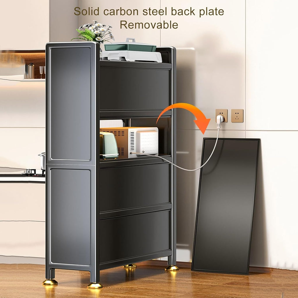 ,Freestanding Baker's Rack with Flip Door,Microwave Stand,Modern Sideboard,for, Living Room, Office,Metal Storage Rack,White-80x42x144cm