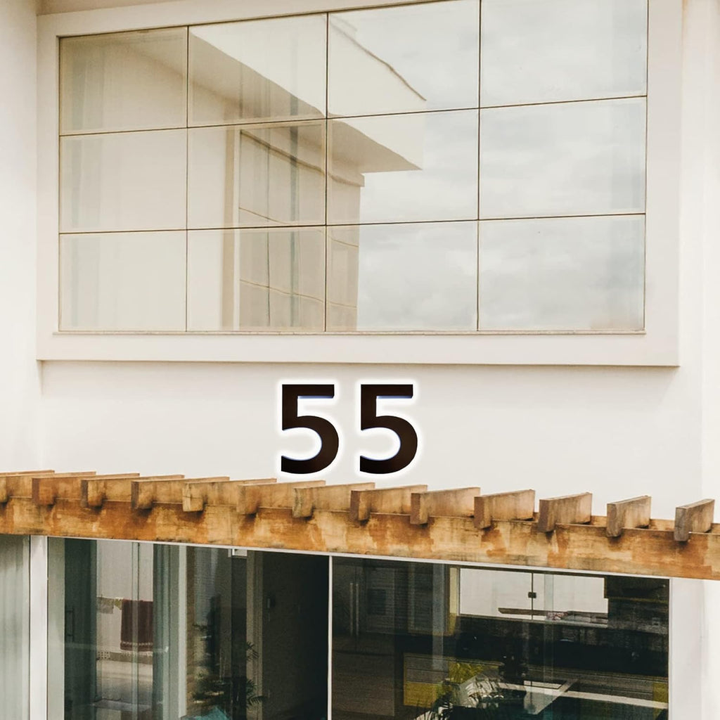14' Modern Metal House Numbers Plaques With Lights, Backlit LED Door Number Plaques For Wall, Personalised Illuminated Door Plaques For Outside Home,V