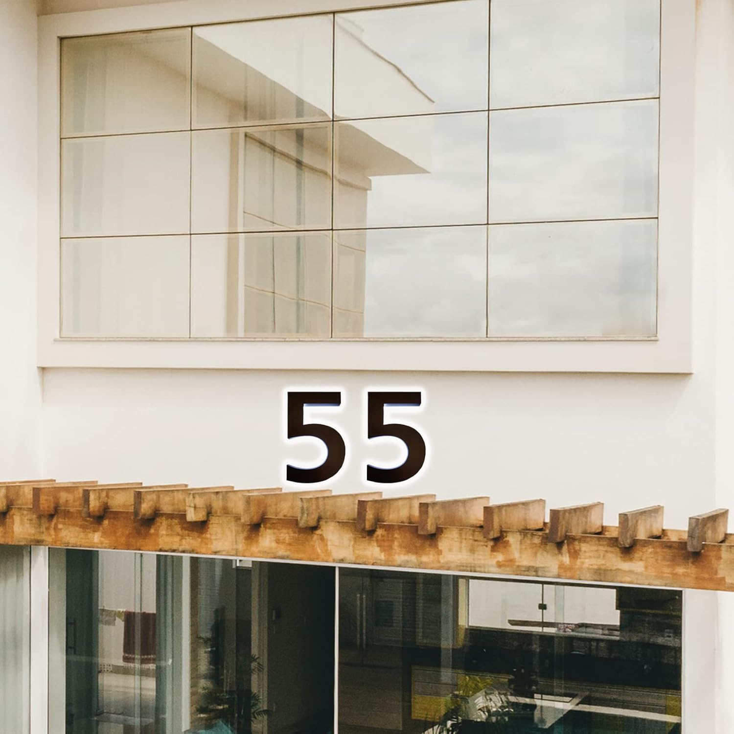 14' Modern Metal House Numbers Plaques With Lights, Backlit LED Door Number Plaques For Wall, Personalised Illuminated Door Plaques For Outside Home,V