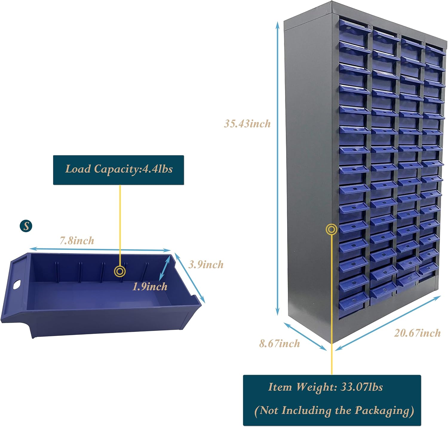 Small Parts Storage Cabinet, 60 Drawers (7.8x3.9x1.9 Inch), Heavy Duty Cold-Rolled Steel + ABS/PS, Hardware Organizer for Nails/Screws/Bolts/Nuts, Anti-Fall