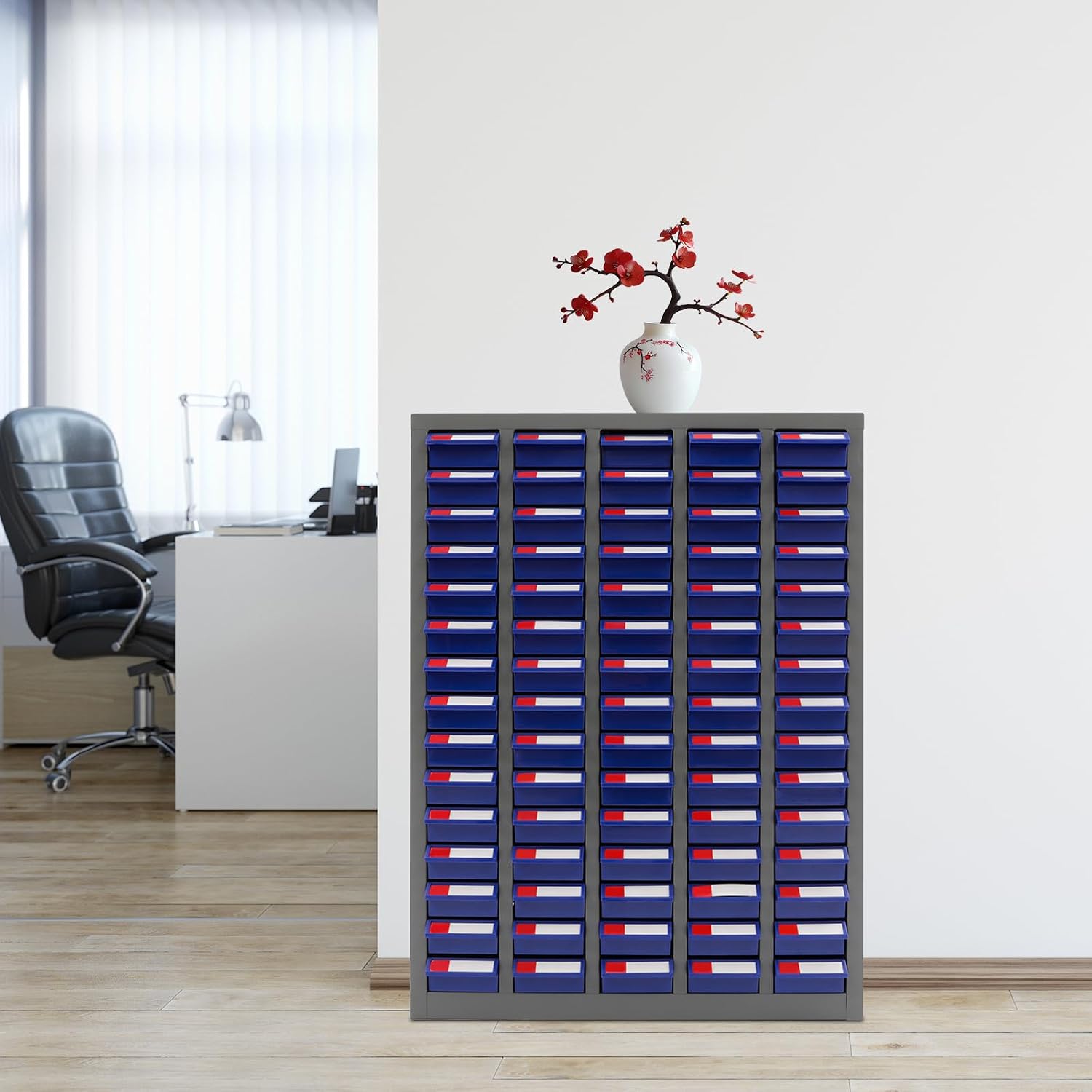 Parts Cabinet, Tool Storage Cabinet Parts Organizer Shelves with 75 Drawers & 150 Partitions, Bolt & Nut Tool Hardware Storage and Organization Box for Garage Office Warehouse (Blue)