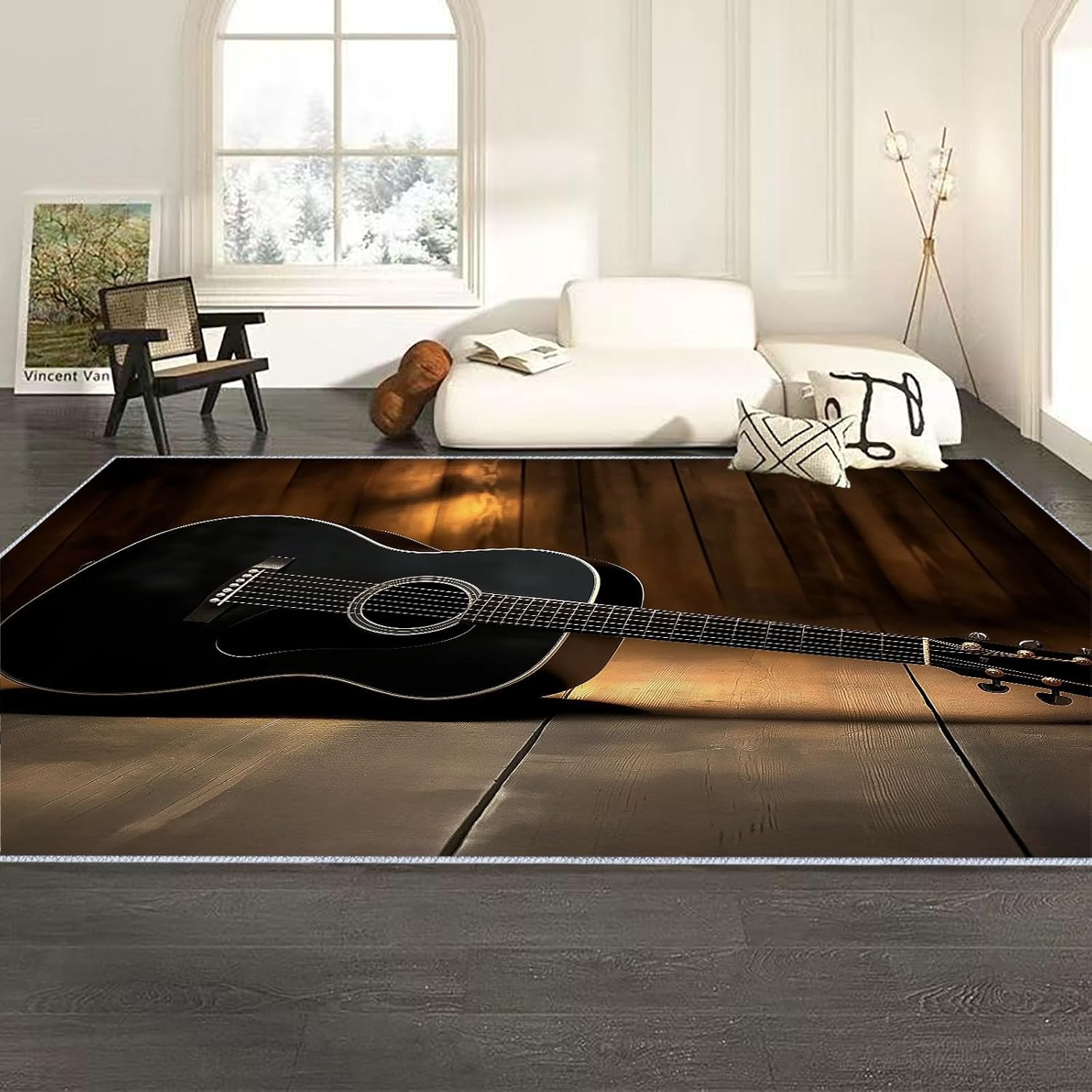 5x7 ft Area Rugs for Living Room, Musical Elements Guitar Kid & Pet Friendly Non Shedding Living Room Area Rugs, Musical Elements Washable Non Slip Soft Low Pile Print Carpet