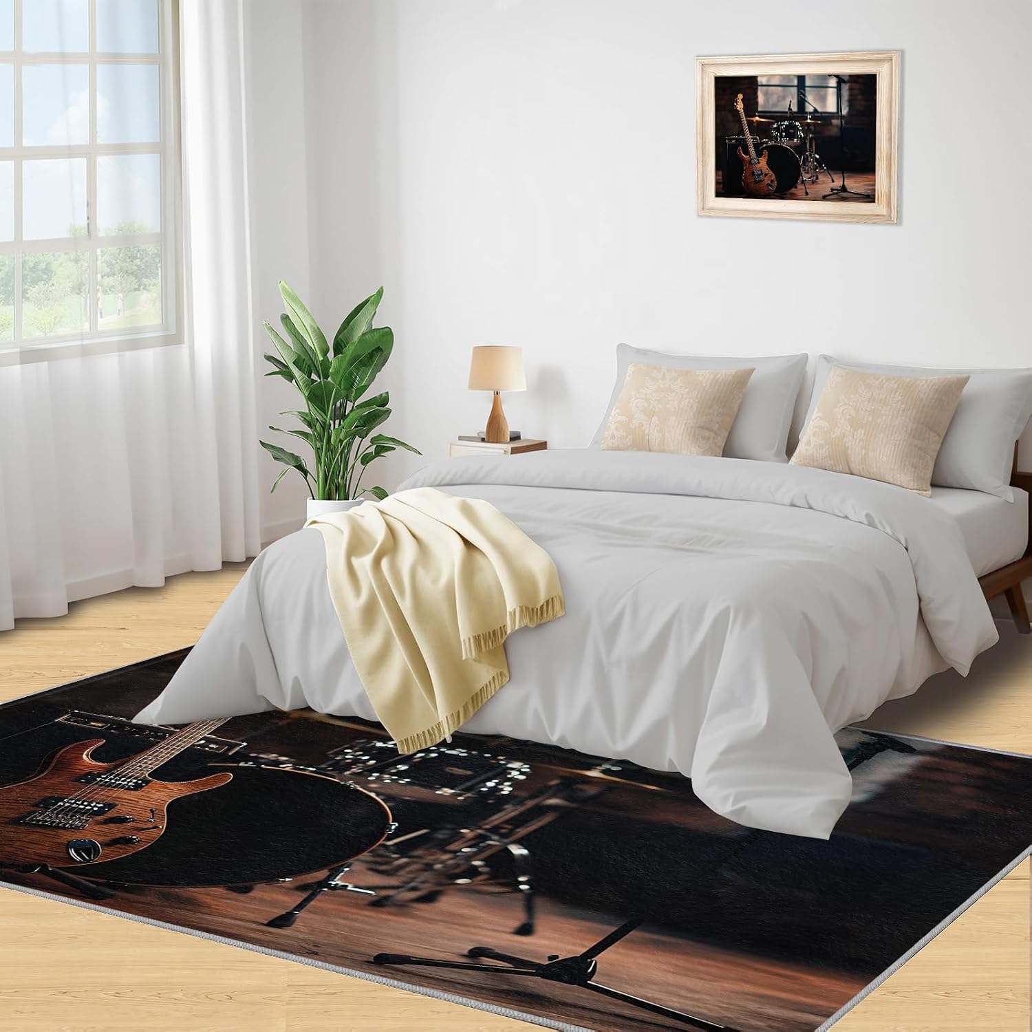 Music Rug Large - 6x8 Rug, Guitar Washable Rugs for Living Room, Drums Carpet, Musical Instrument Non-Slip Area Rugs for Bedroom, Boys Room Carpet, Music Home Decor