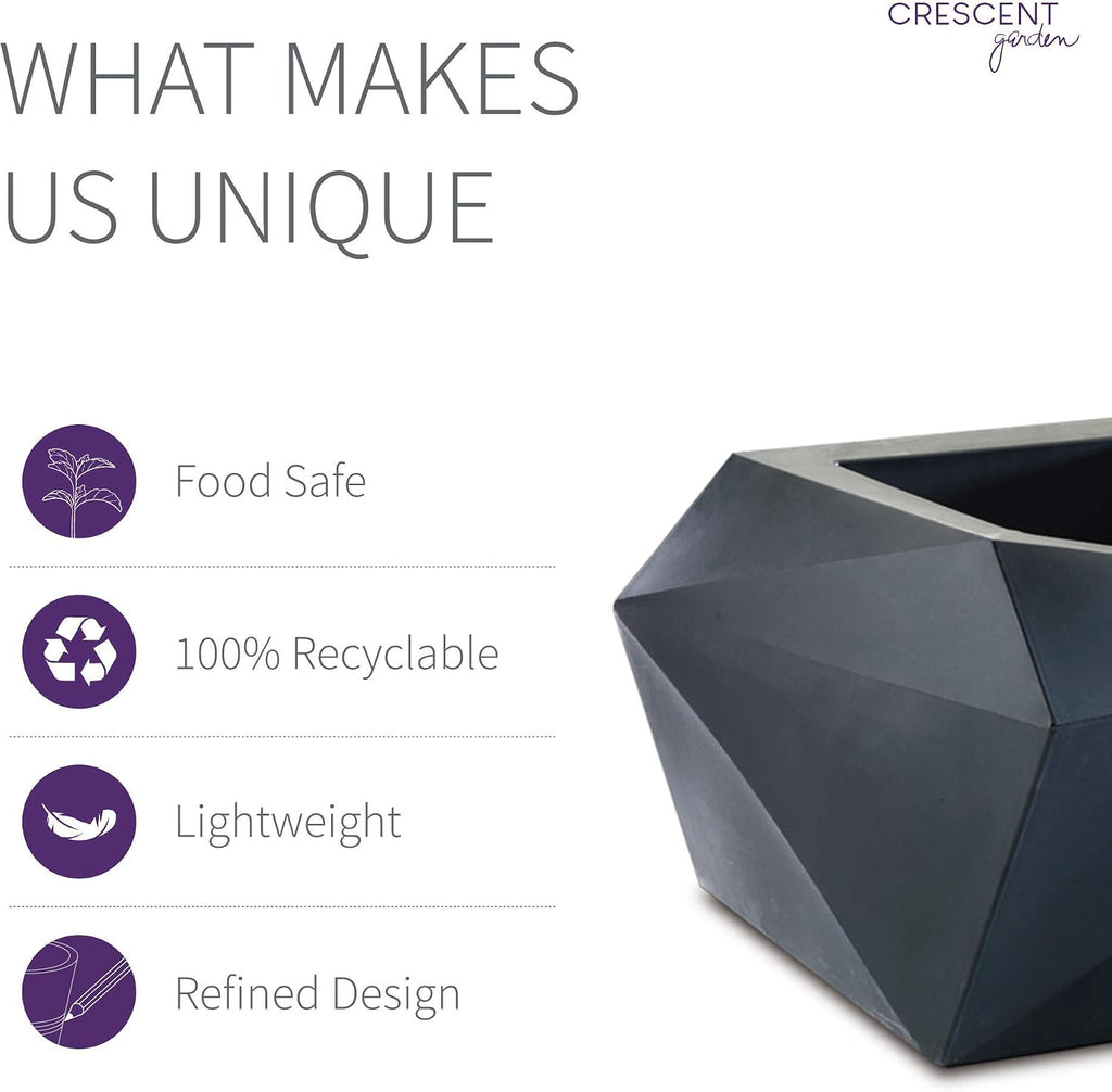 Crescent Garden Modern Geometric Origami Planter, Plant Pot, 23-Inch (Caviar Black)