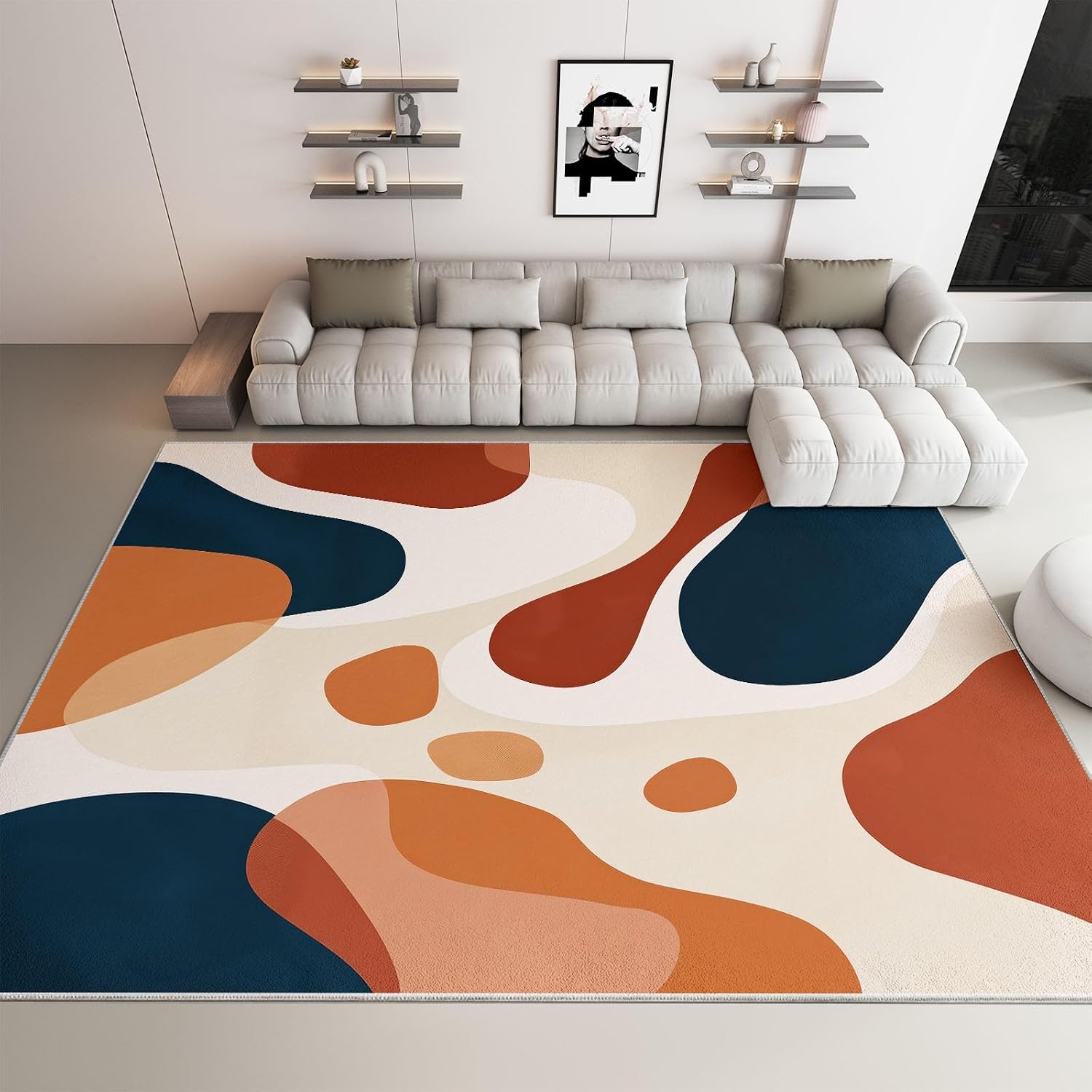 Minimalist Abstract Geometric Print 5 x 7 ft Area Rugs for Living Room, Soft Washable Rugs for Bedroom Non Slip Boho Carpet, Stain Resistant Throw Carpet for Office Nursery Dining Room
