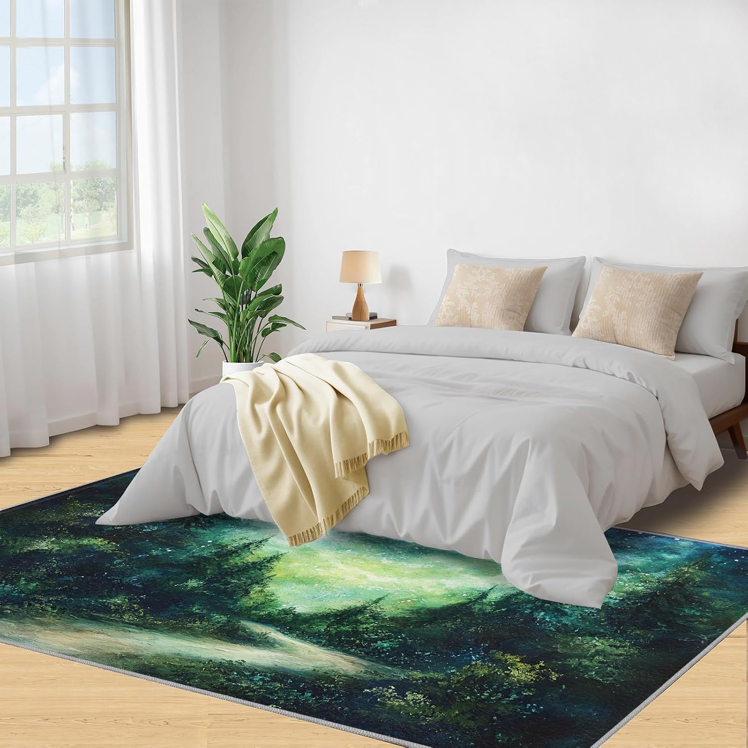 Forest Rug 6x8, Pine and Cypress Forest Rugs for Bedroom, Oil Painting Washable Rugs for Living Room, Non Slip Area Rug, Housewarming Gifts & Indoor Floor Mats
