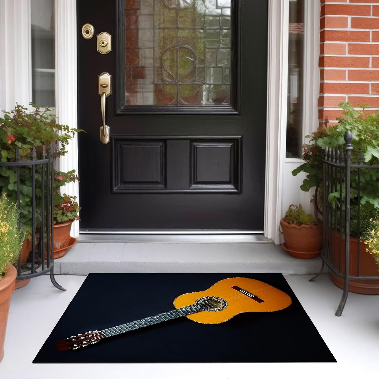 Living Room Rug 5'3' x 7'6' Orange Color Area Rug Machine Washable Musical Theme Carpet Non Slip Acoustic Guitar Indoor Large Rugs for Bedroom,Classroom,College Dorm,Farmhouse,Kids Playroom