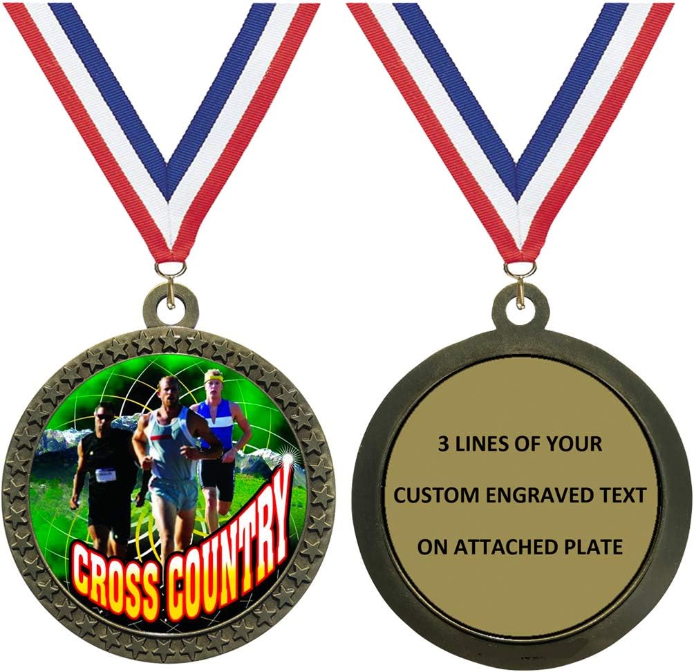 Express Medals 1 to 50 Packs Engraved Personalized Custom Gold Cross Country Medals Trophy Award with Neck Ribbon Medal Trophies Custom X Running Runner Race