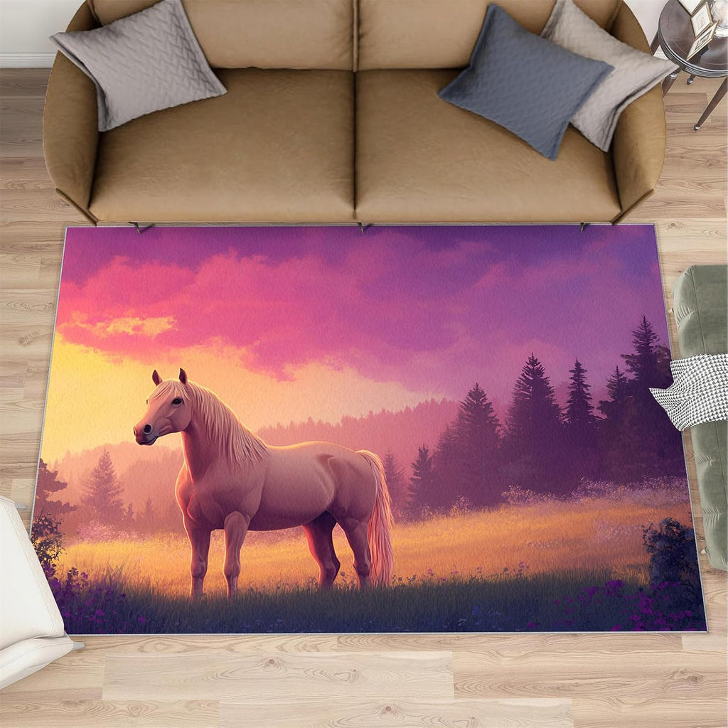 Horse Rug 6x8-6x8 Rug, Animal Area Rugs for Living Room Bedroom, Western Area Rugs, Farmhouse Carpet, Washable Carpet, Horse Home Decor & Gifts