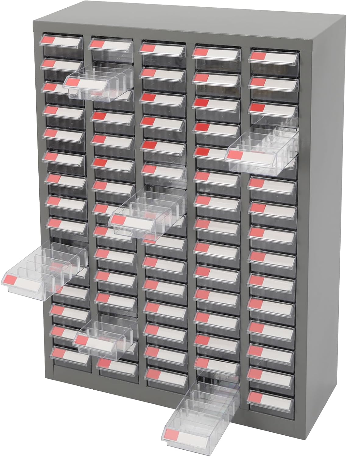 Parts Cabinet, Tool Storage Cabinet Parts Organizer Shelves with 75 Drawers & 150 Partitions, Bolt & Nut Tool Hardware Storage and Organization Box for Garage Office Warehouse (Clear/Grey)