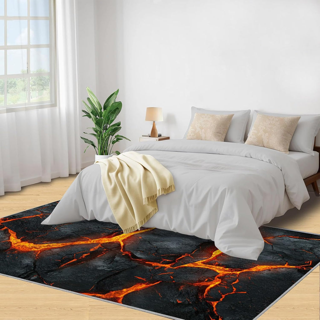Lava Rug 6x8, Magma Rugs for Living Room, Boy Area Rug, Non Slip Washable Rugs for Bedroom Kitchen Dining Room Decor Carpet