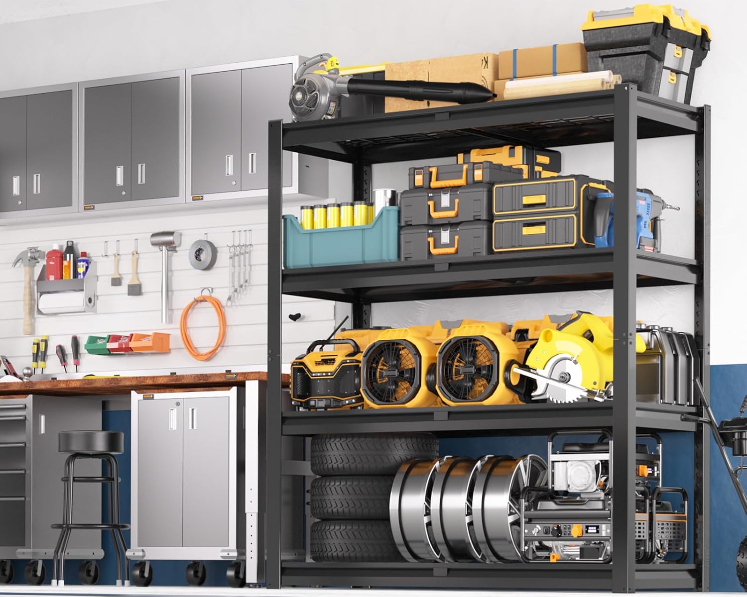 PrimeZone Heavy Duty Garage Shelving 2200 LBS 4 Tier Heavy Duty Storage Shelves Adjustable Industrial Metal Wire Shelf Unit for Garage,Basement,Pantry,Warehouse,Commercial,40' W X 20' D X 60' H 2Pack