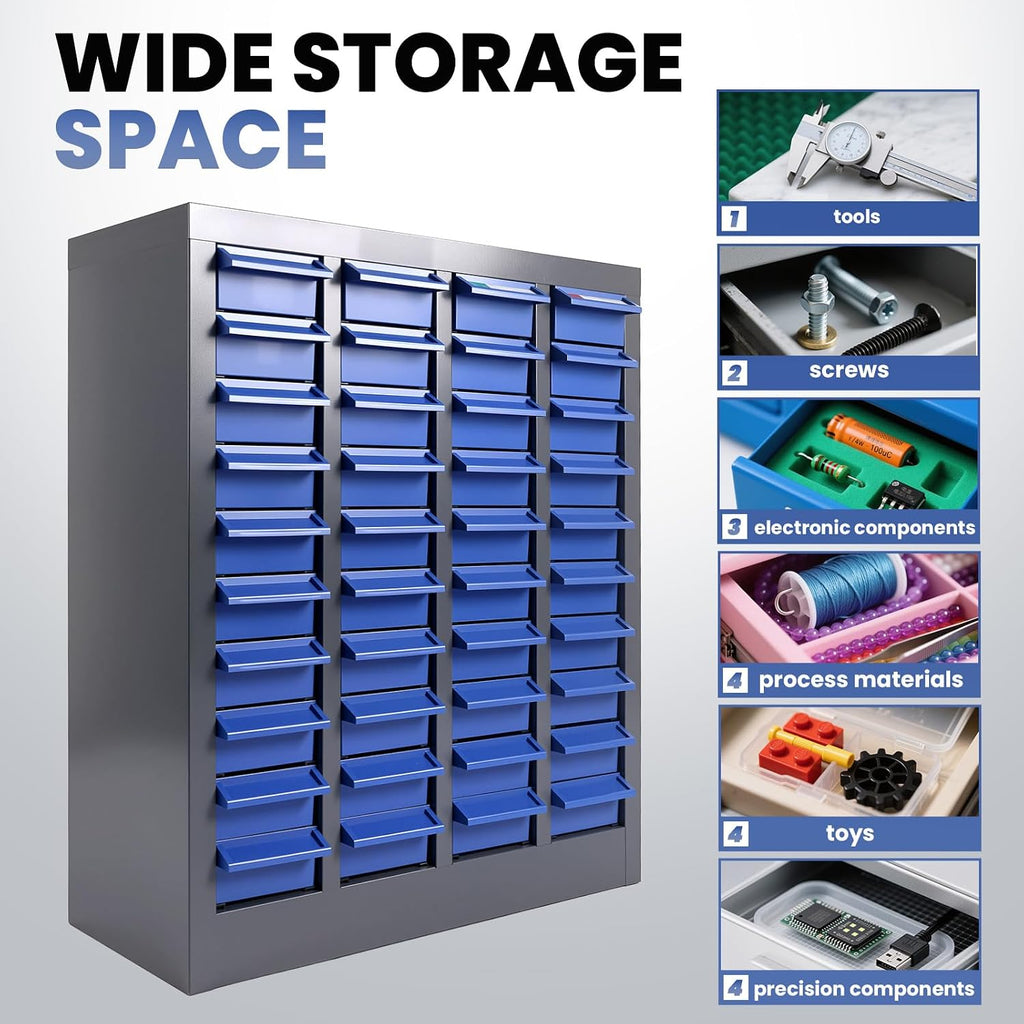 40 Drawer Alloy Steel Nut and Bolt Organizer, ABS Material Parts Cabinet, 21' L×9' W×25' H Nuts and Bolts Organizers and Storage, Bolt Bins Organizers for Shop Garage Workshop