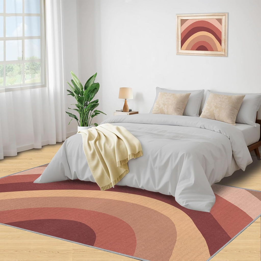Colorful Bohemian Art Area Rug, Creative Design Rugs for Living Room, Indoor Non-Slip Kids Rugs, Machine Washable Breathable Durable Carpet for Front Entrance Floor Decor,6 x 8ft
