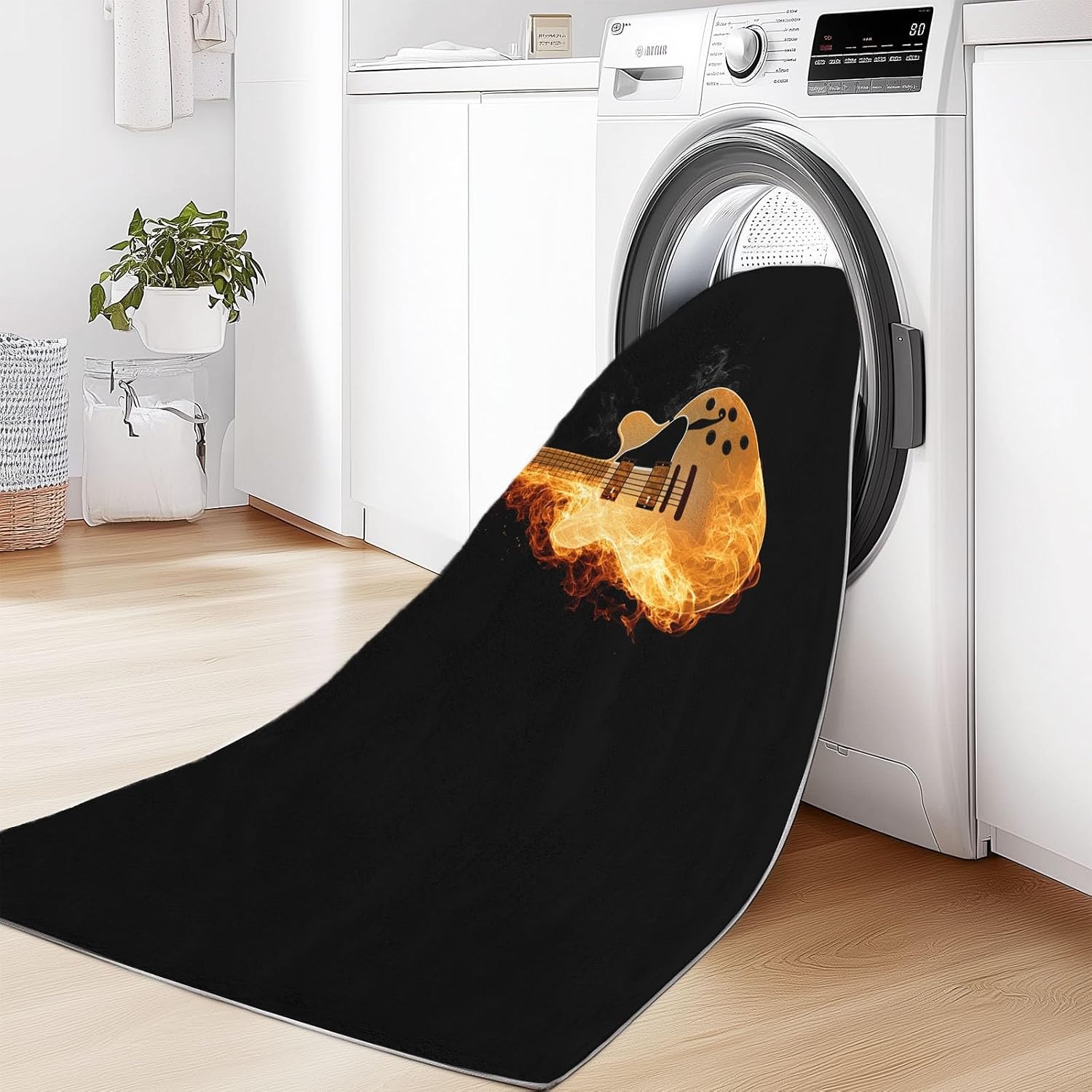 Modern Art Washable Living Room Rugs, 6' x 9' Area Rugs for Bedroom ‎‎‎‎Nursery Soft Non-Slip Stain Resistant Music Flaming Guitar Print Throw Carpet for Kids Playroom Office