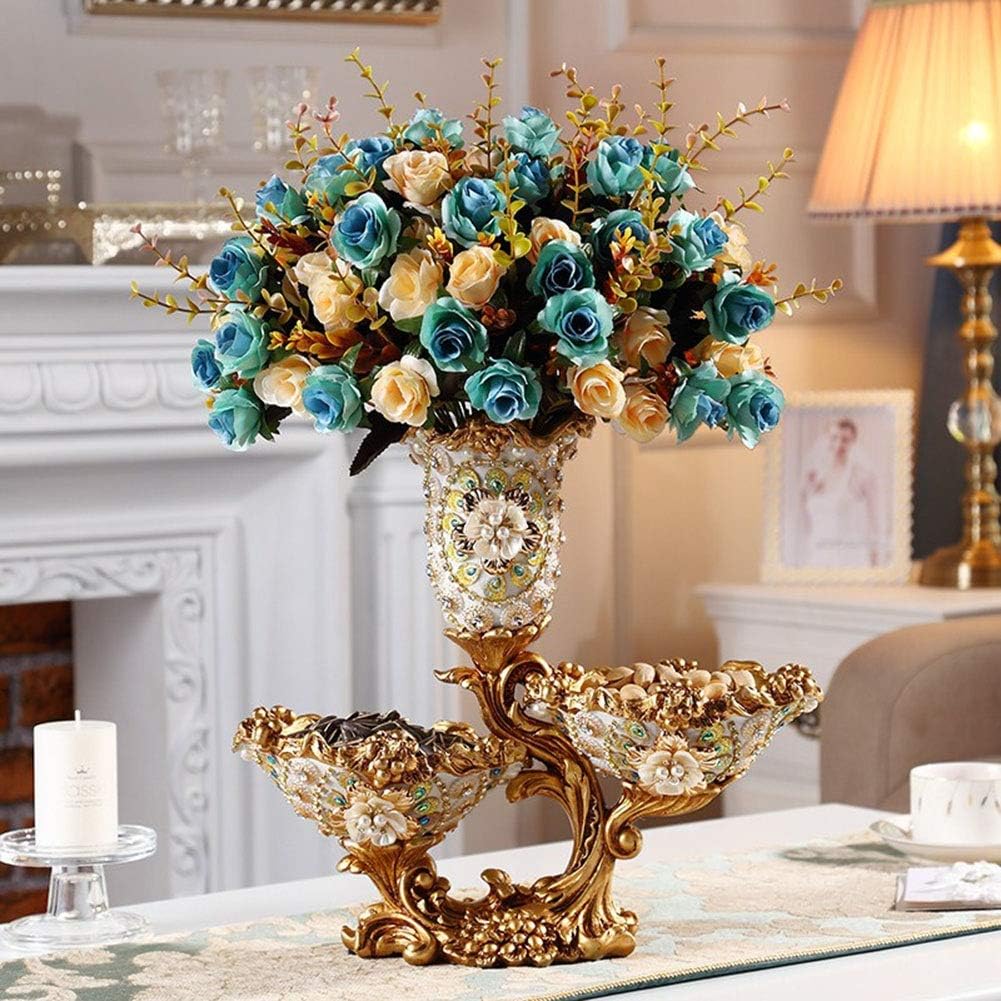 Elegant Large Flower Vases Table Centerpiece for Kitchen Dining Living Room Home Decor, European RetroTall Big Resin Flowers Chinese Vases for Bedroom Decorations, White 13.78in ×13in